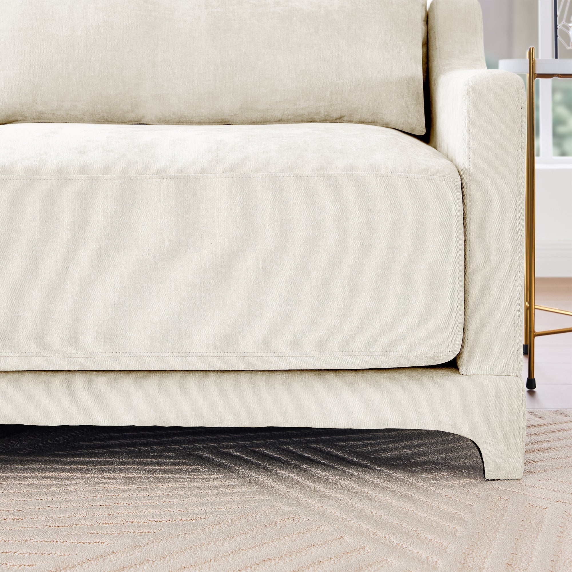 Elegant Four-Seater Sofa with Movable Ottoman and Lumbar Pillow