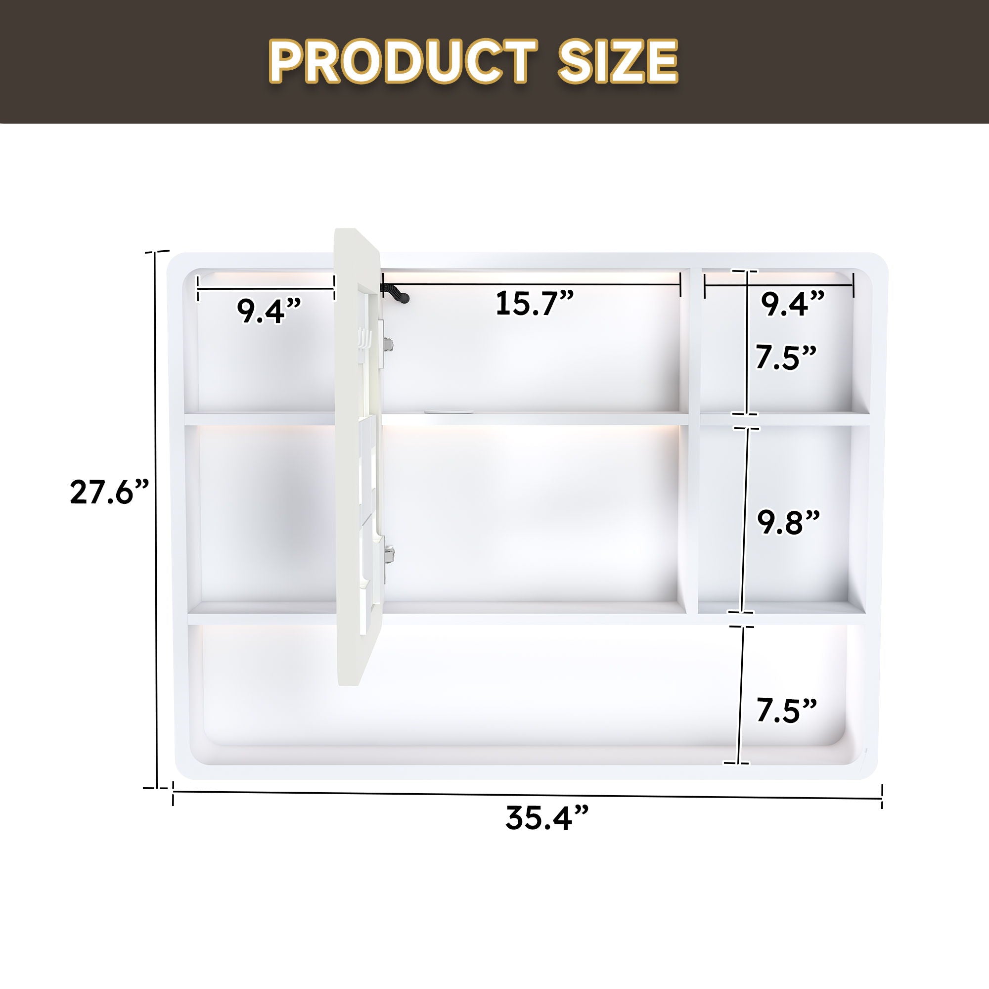 Aluminium Medicine Cabinet Mirror With 3 Colors LED Light And Defogging Function - White