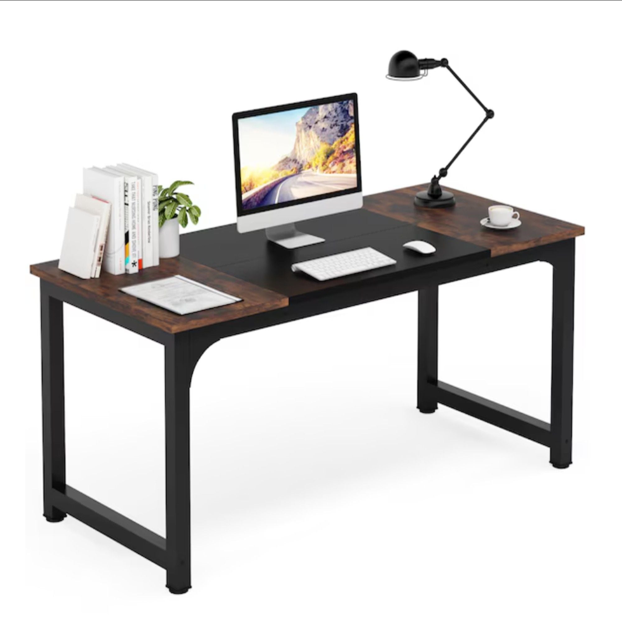 Executive Office Desk, Large Computer Workstation With Thick Frame - Brown / Black