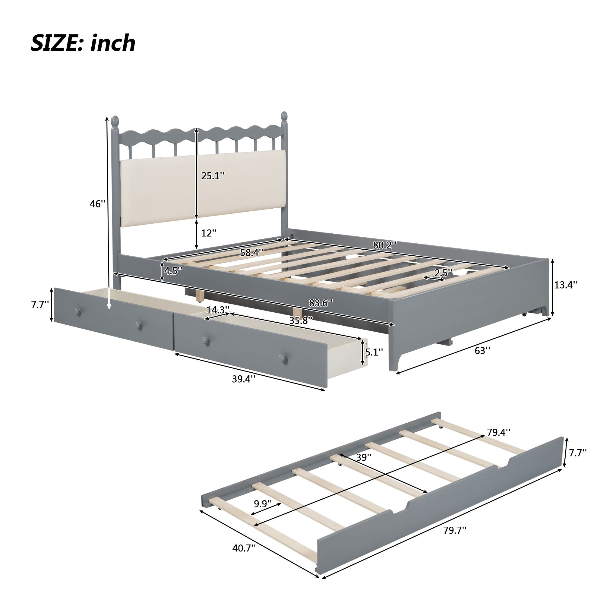 Storage Platform Bed With 2 Big Drawers & Trundle