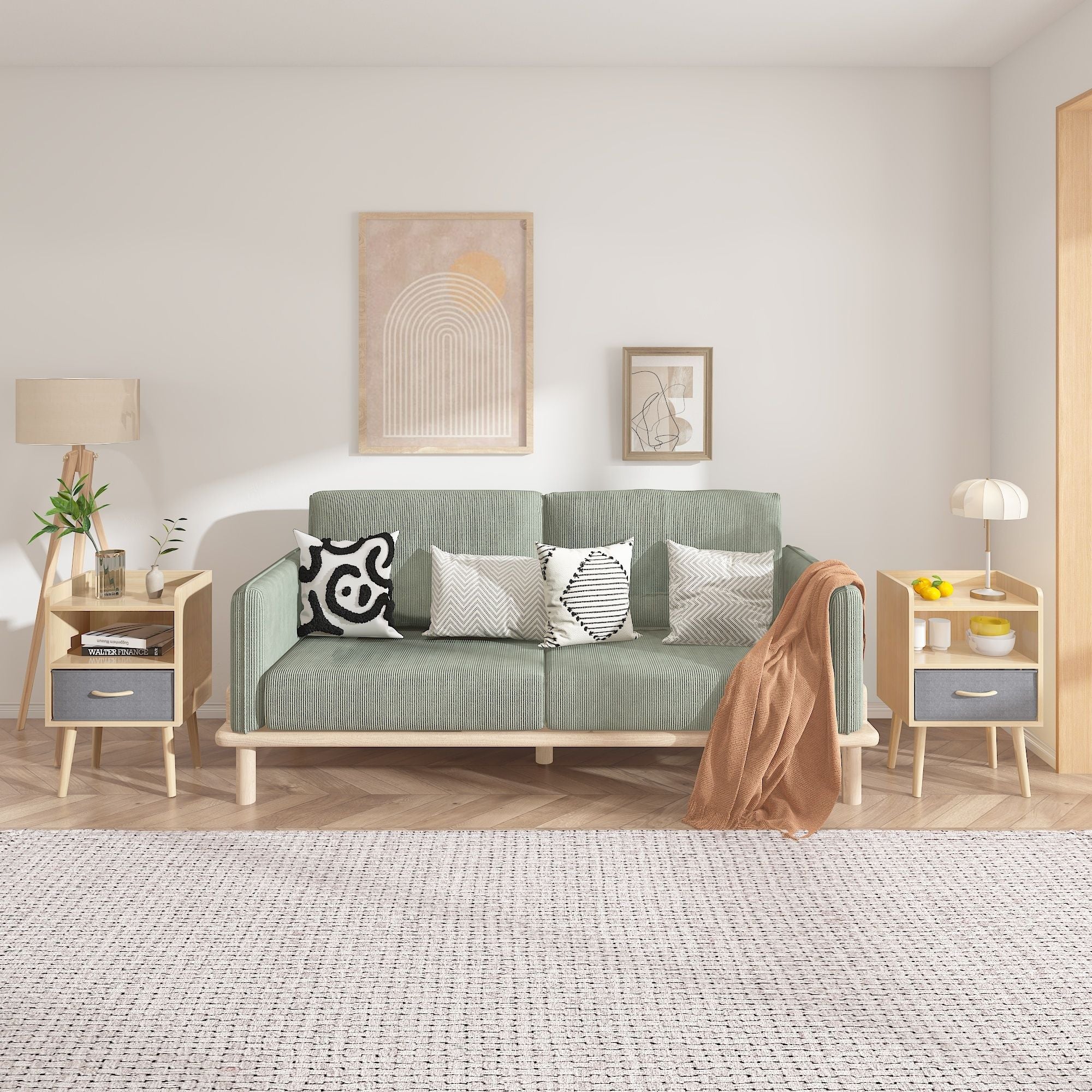 Nightstand With Collapsible Drawer, 2 Tier Storage End Table For Bedroom