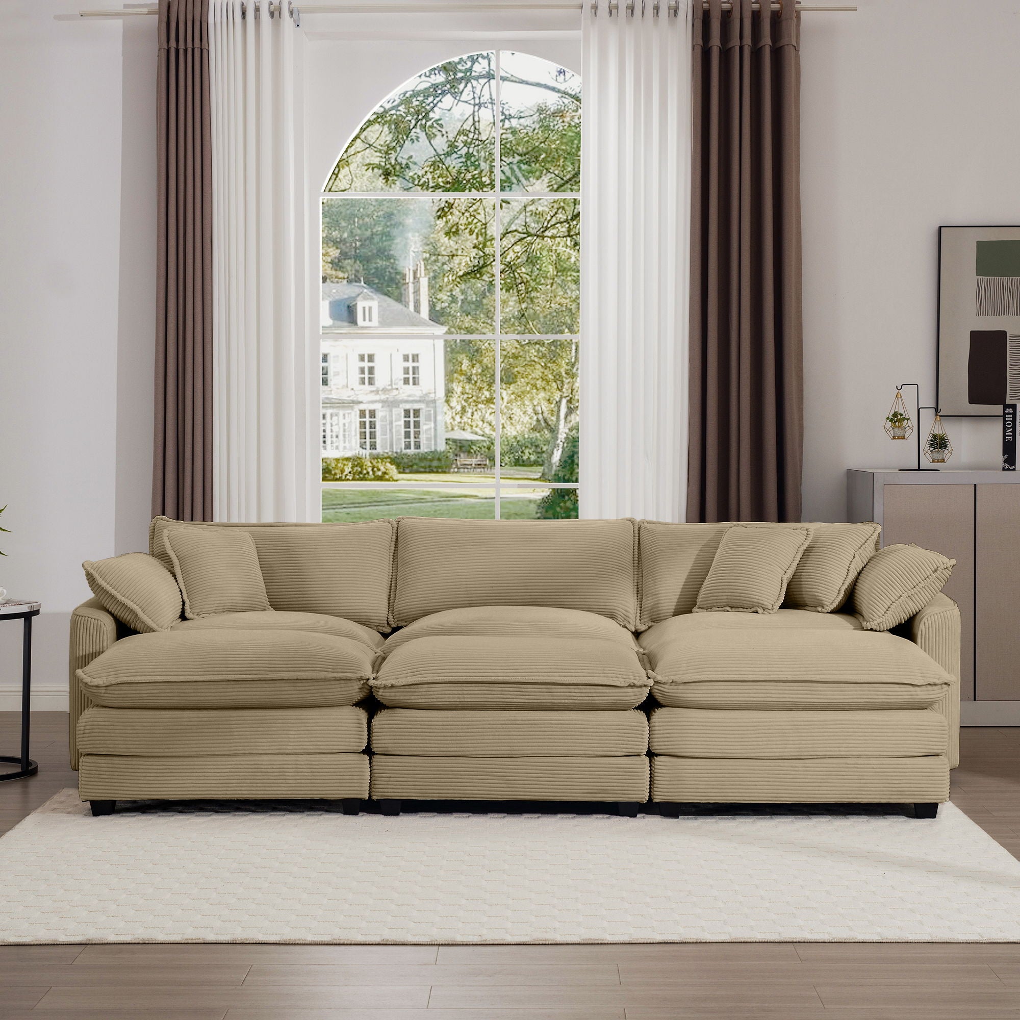 Modern Oversized Modular Cushion Sofa With Ottoman, Low Back, Deep Seating Sofa Set