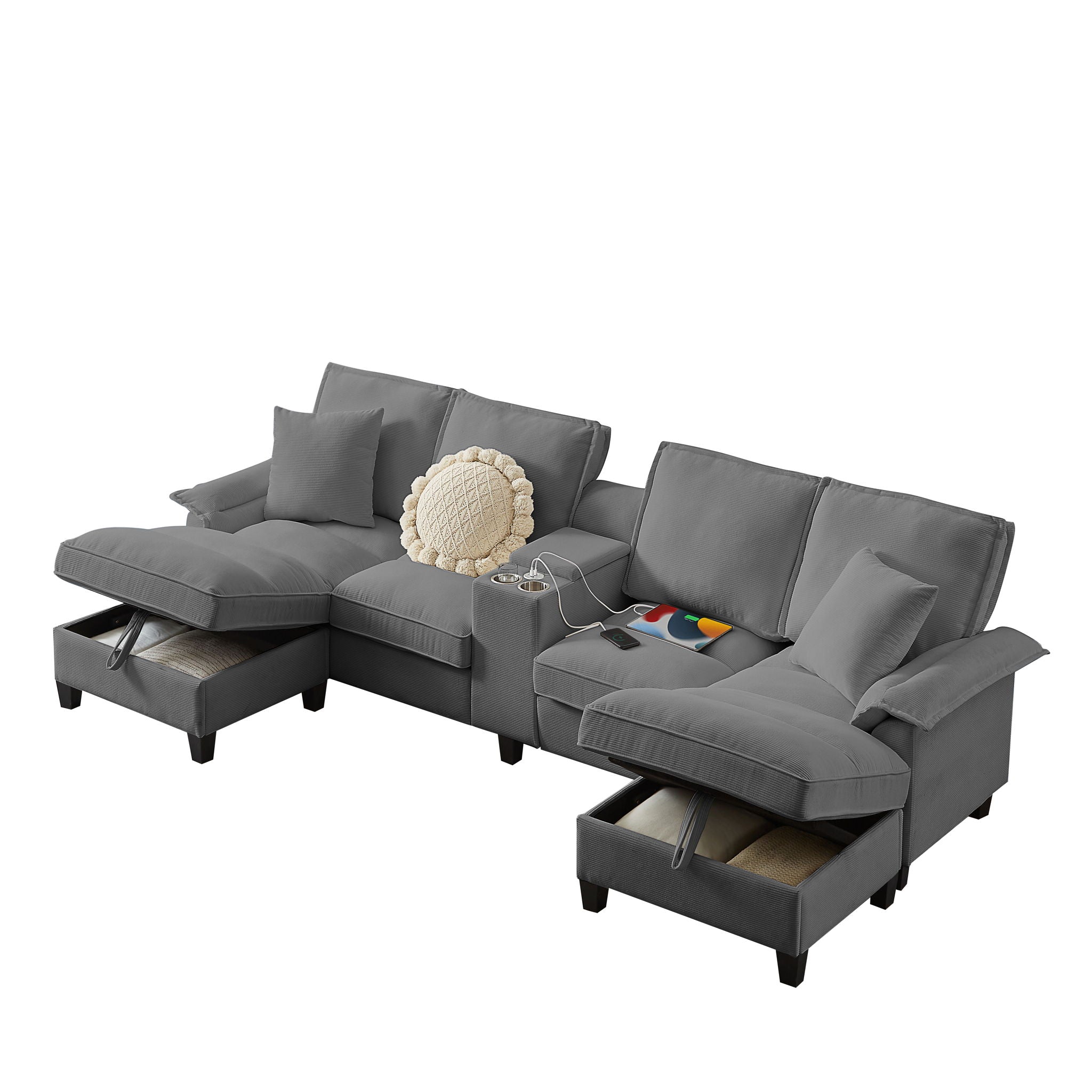 Modern U-Shaped Sectional Sofa Bed With Storage