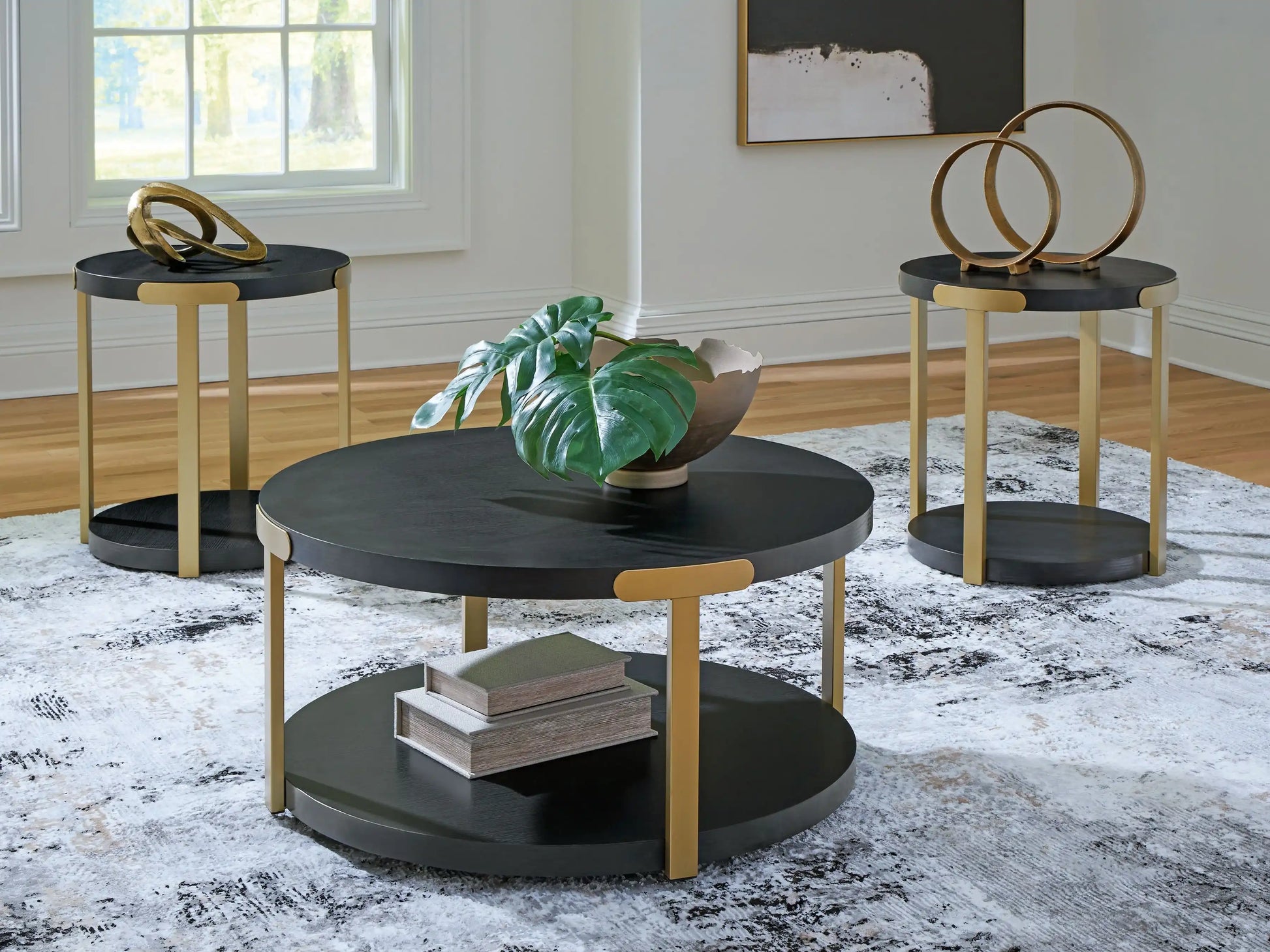 Shylore - Occasional Table Set (Set of 3) - Black / Brass Finish - Best Buy Furniture