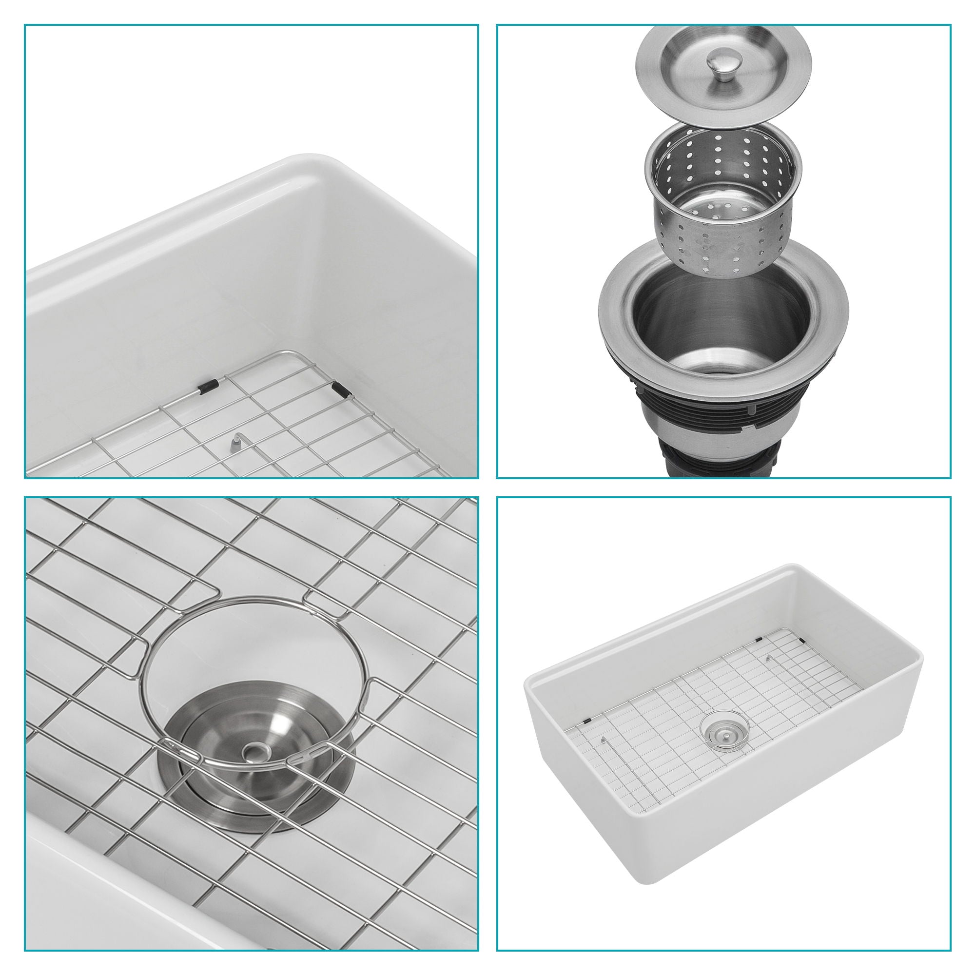 Farmhouse Sink Workstation, Ceramic Single Bowl With Accessories