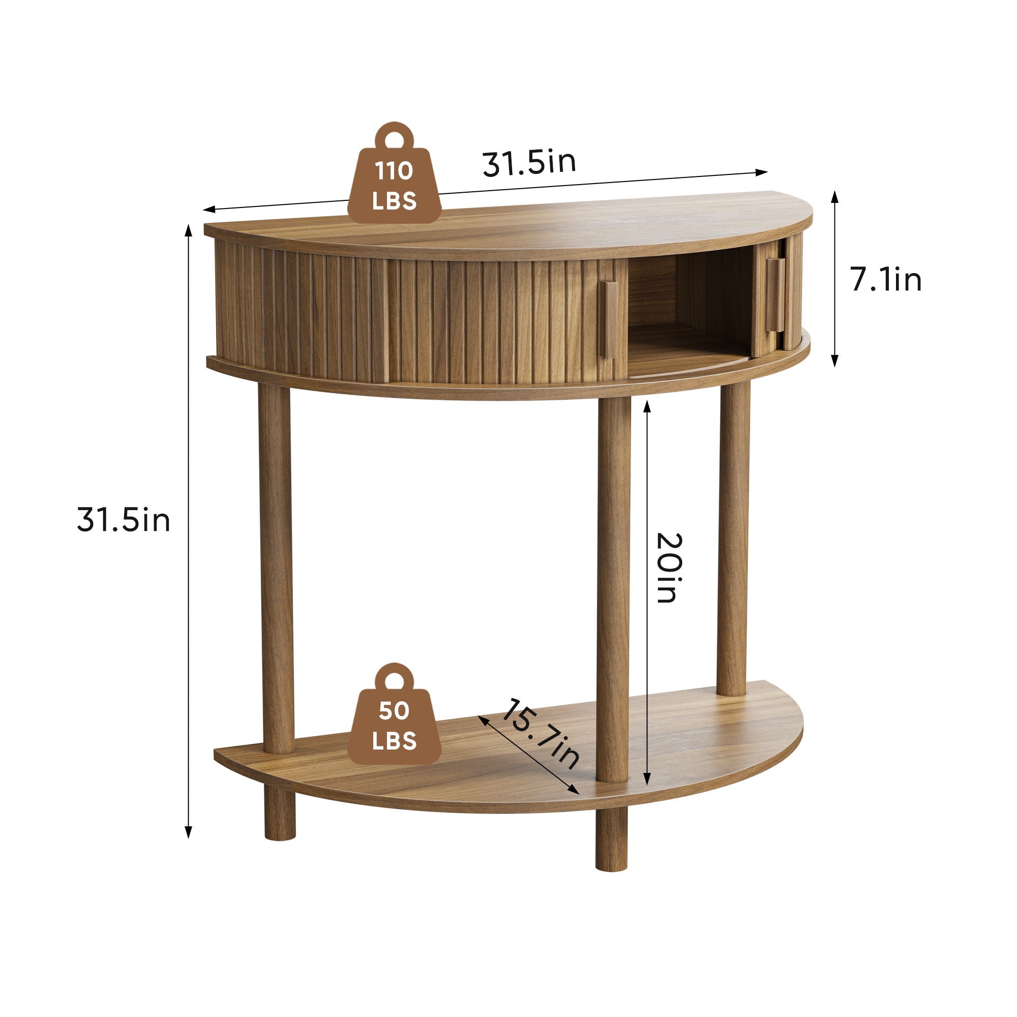 Half Moon Console Table For Living Room - Walnut