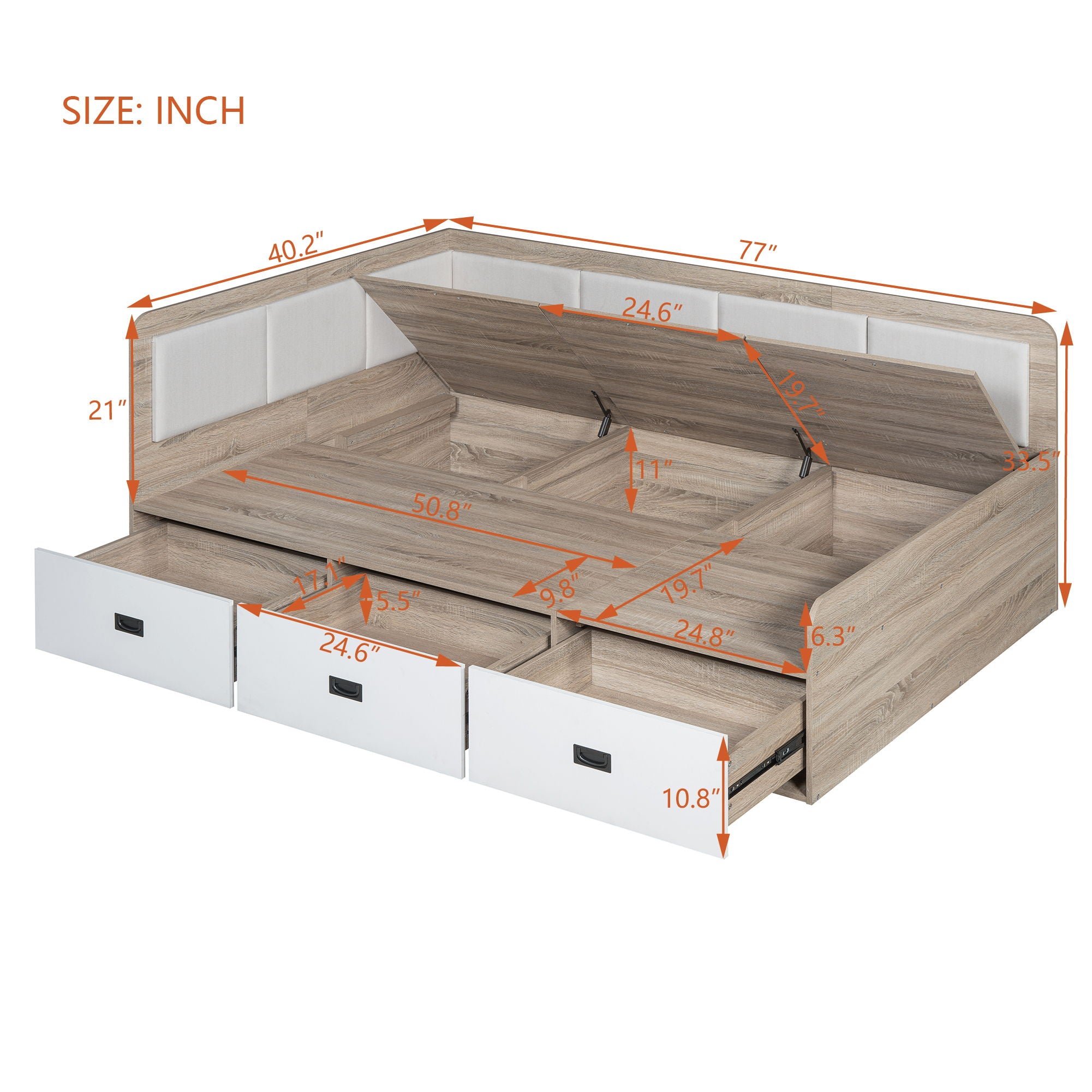 Daybed With 3 Drawers And 3 Storage Compartments
