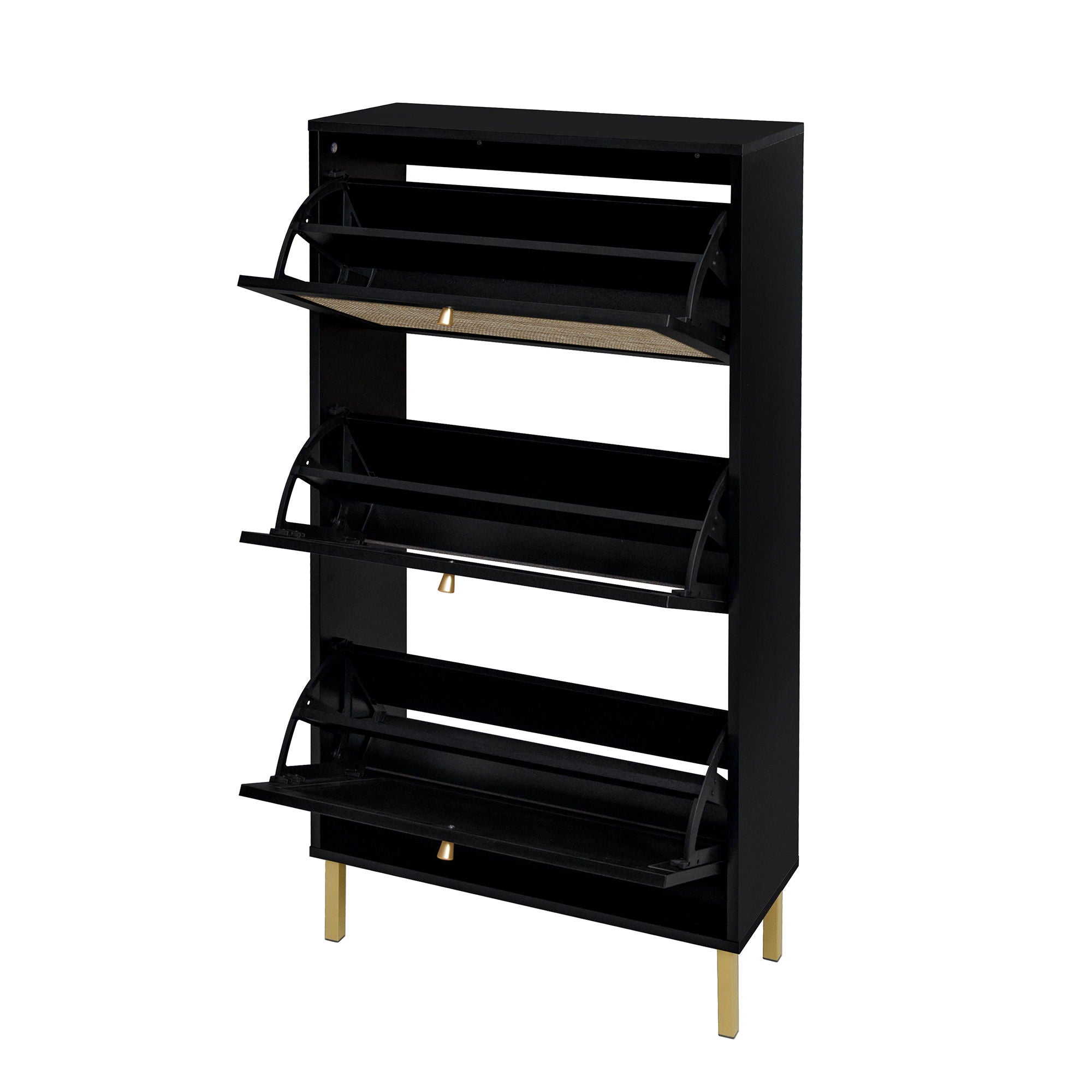 Modern Rattan 3 Door Shoe Rack Cabinet for Entryway