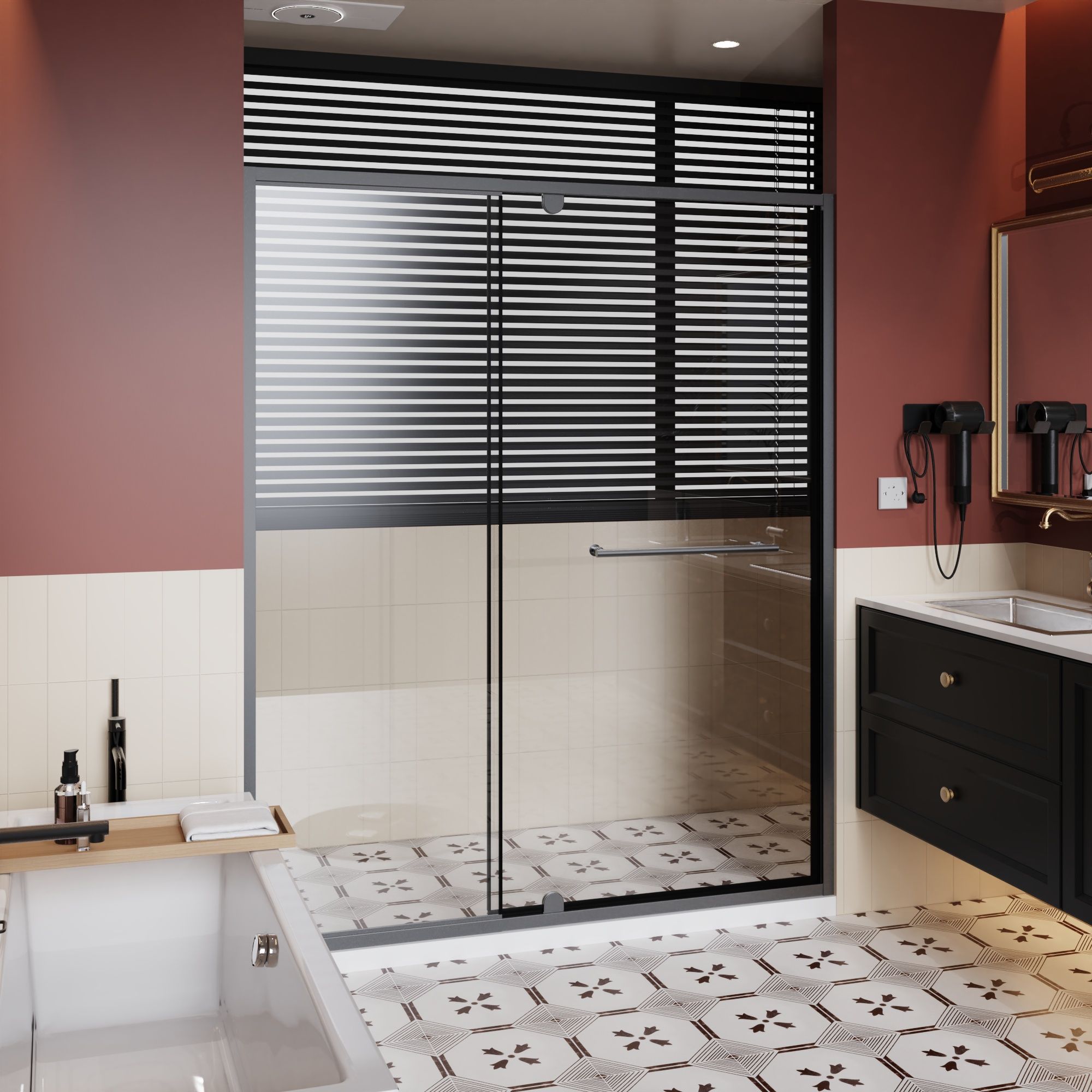 Pivot Shower Door With And Handle - Matt Black