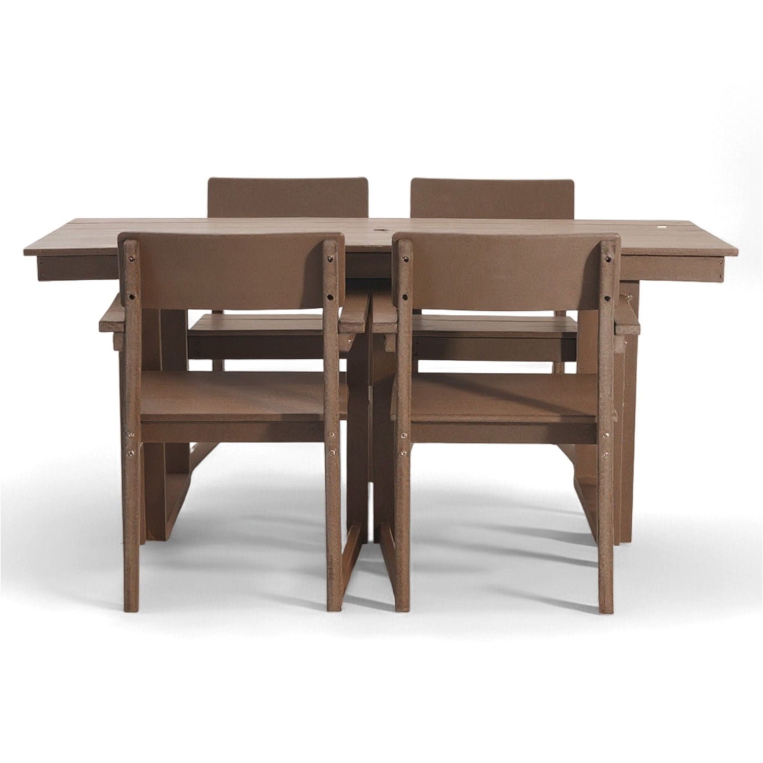 5 Piece Outdoor Dining Set For 4, Patio Table With Umbrella Hole And 4 Armrest Chairs For Backyard, Lawn, Deck, Or Poolside - Brown