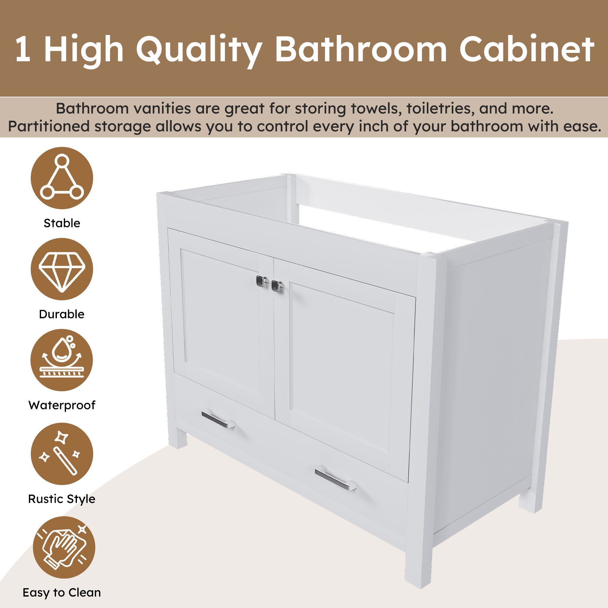42" Bathroom Vanity Base With Doors And Drawer - White