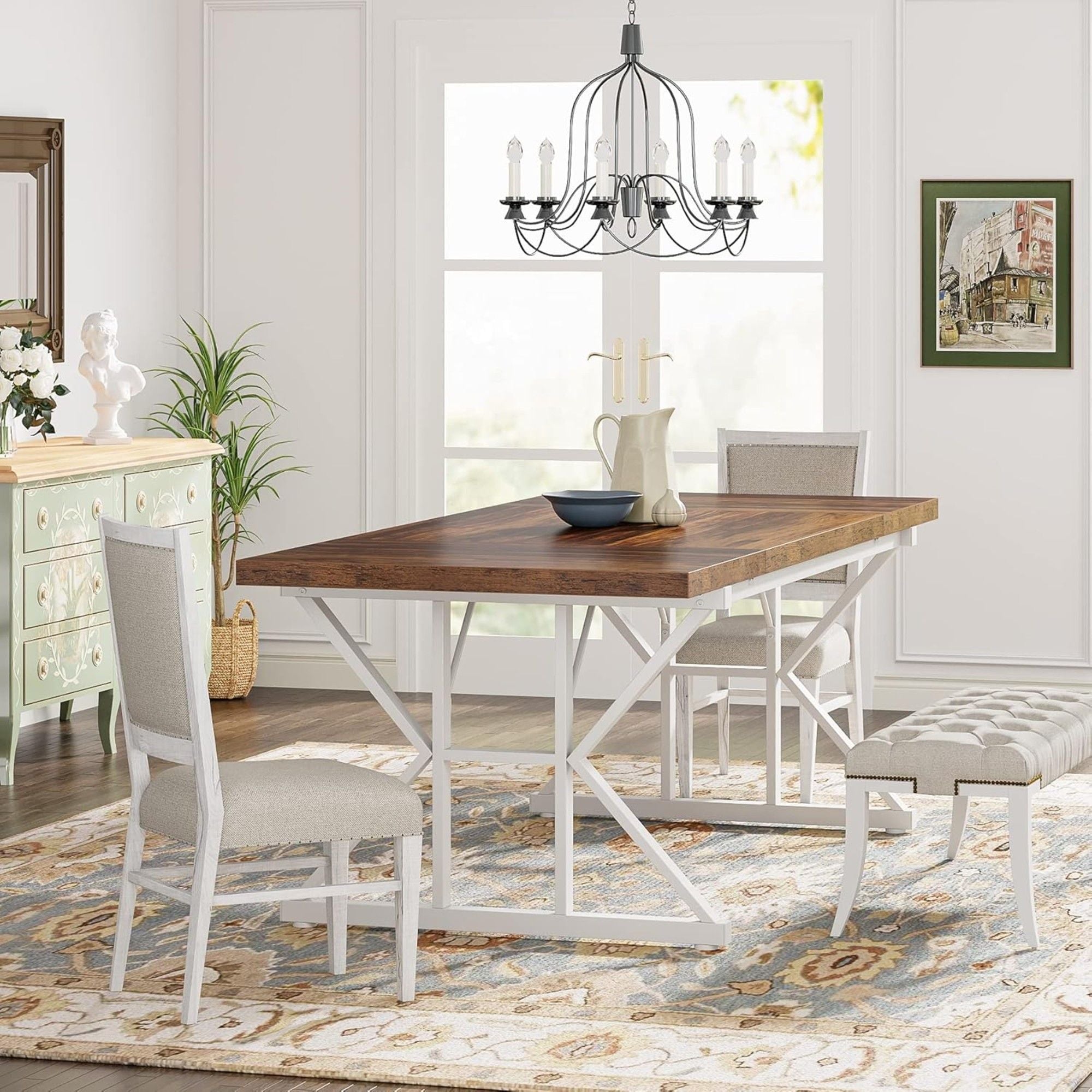 Rectangular Dining Table With X Trestle Metal Legs
