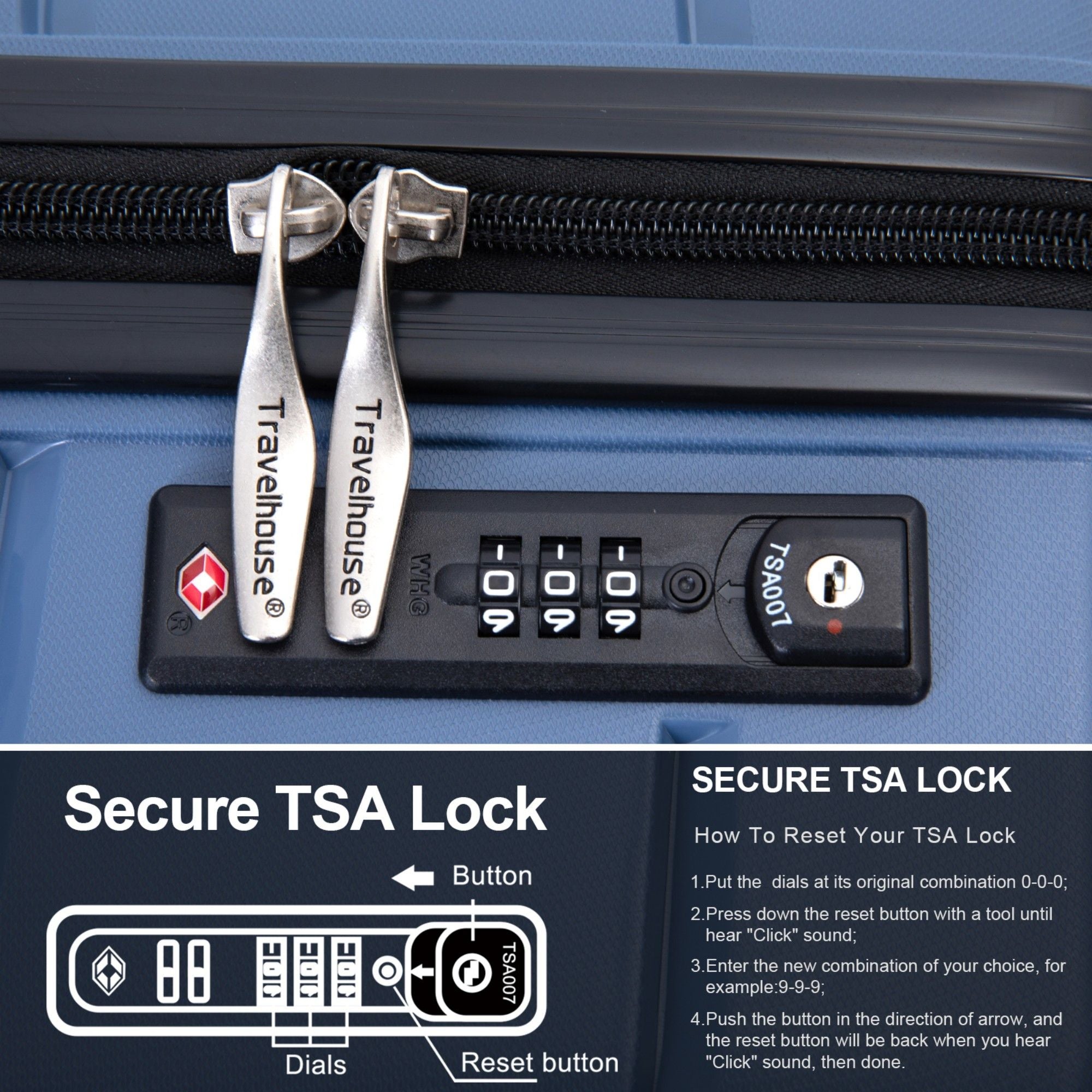 Hardshell Suitcase Spinner Wheels Pp Luggage Sets Lightweight Durable Suitcase With Tsa Lock, 3 Piece Set (20/24/28) - Blue