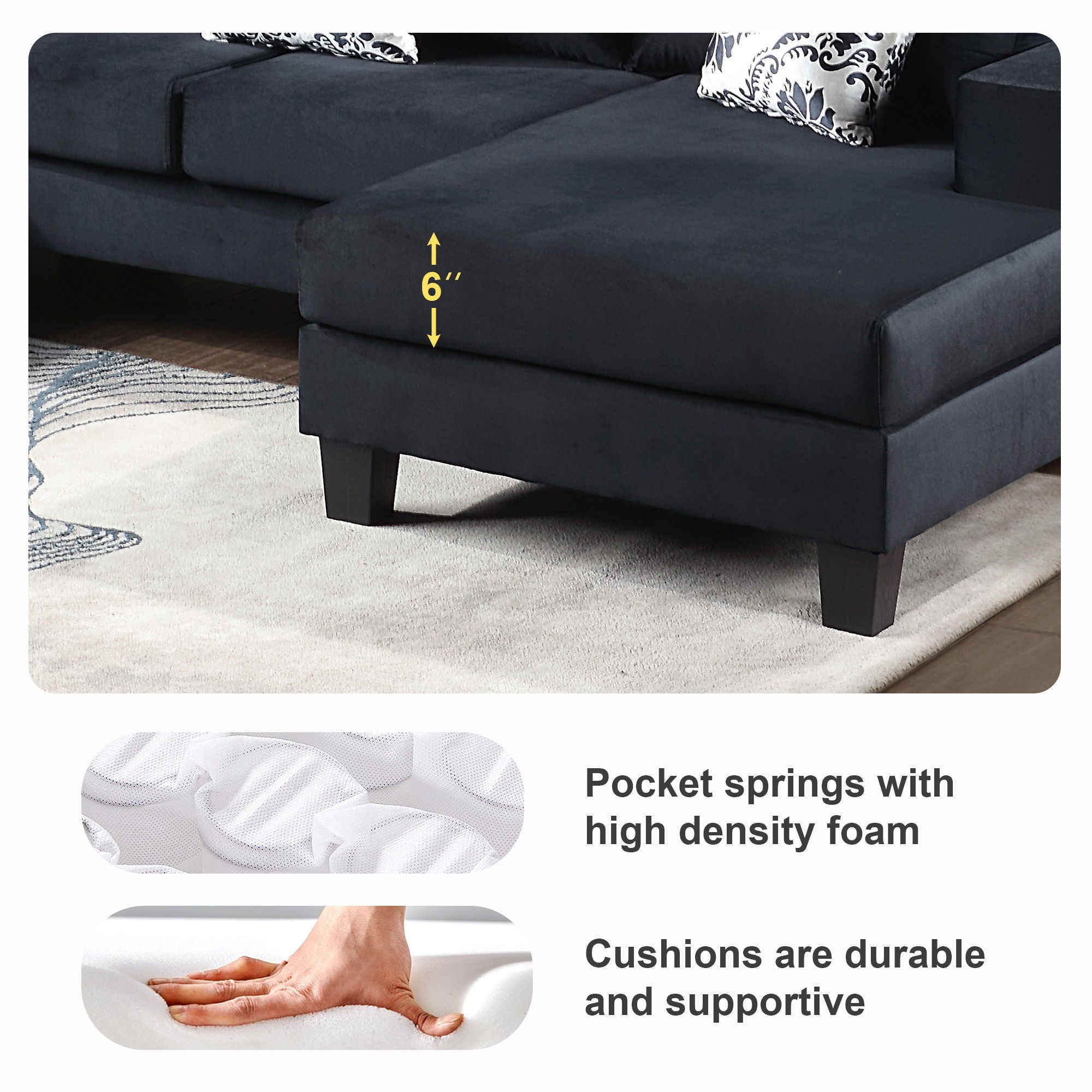 Modern U Shape Sectional Sofa Corner Couch With Lots Of Pillows Included, Elegant And Functional