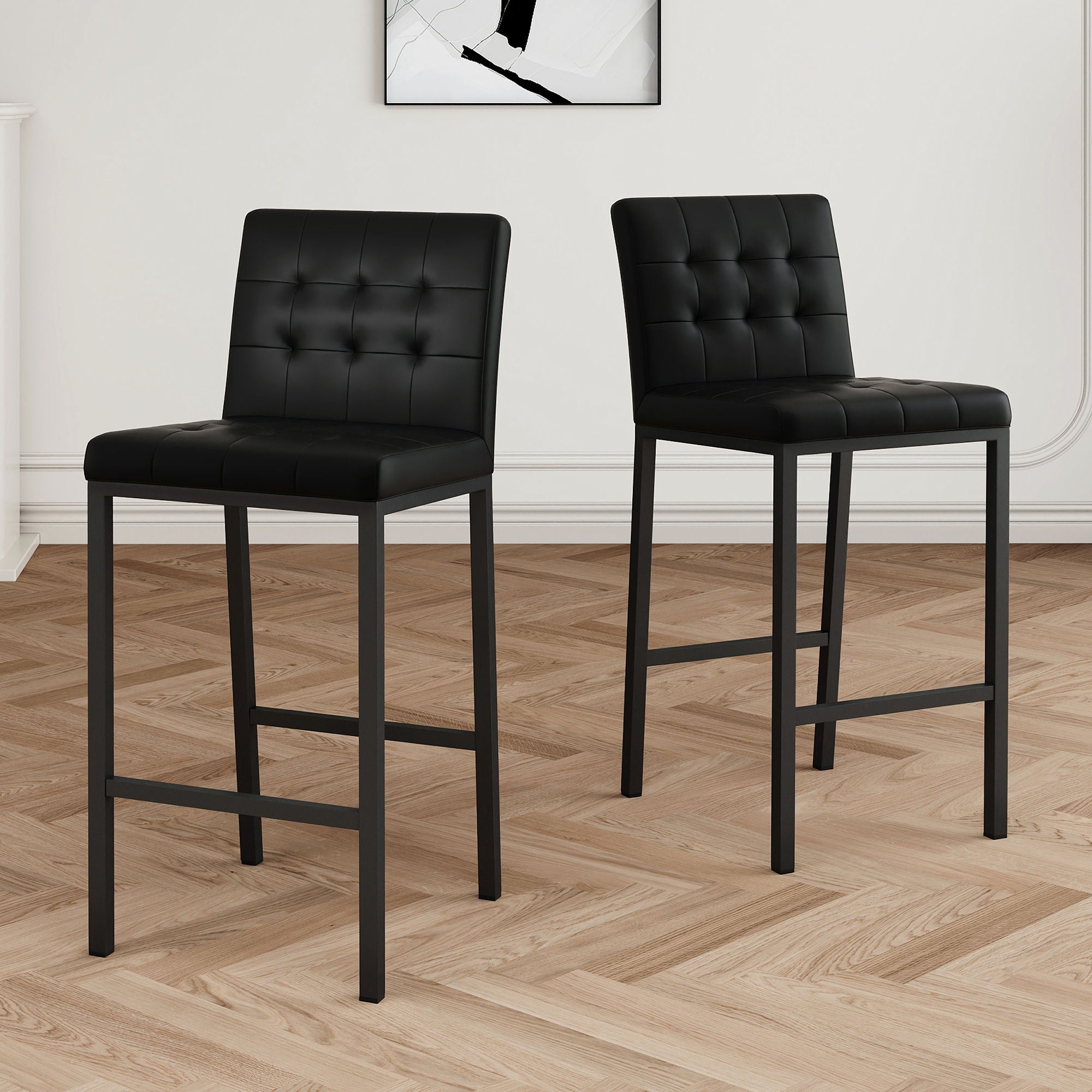 Modern Design High Stool With Metal Legs For Kitchen And Restaurant (Set of 2) - Black