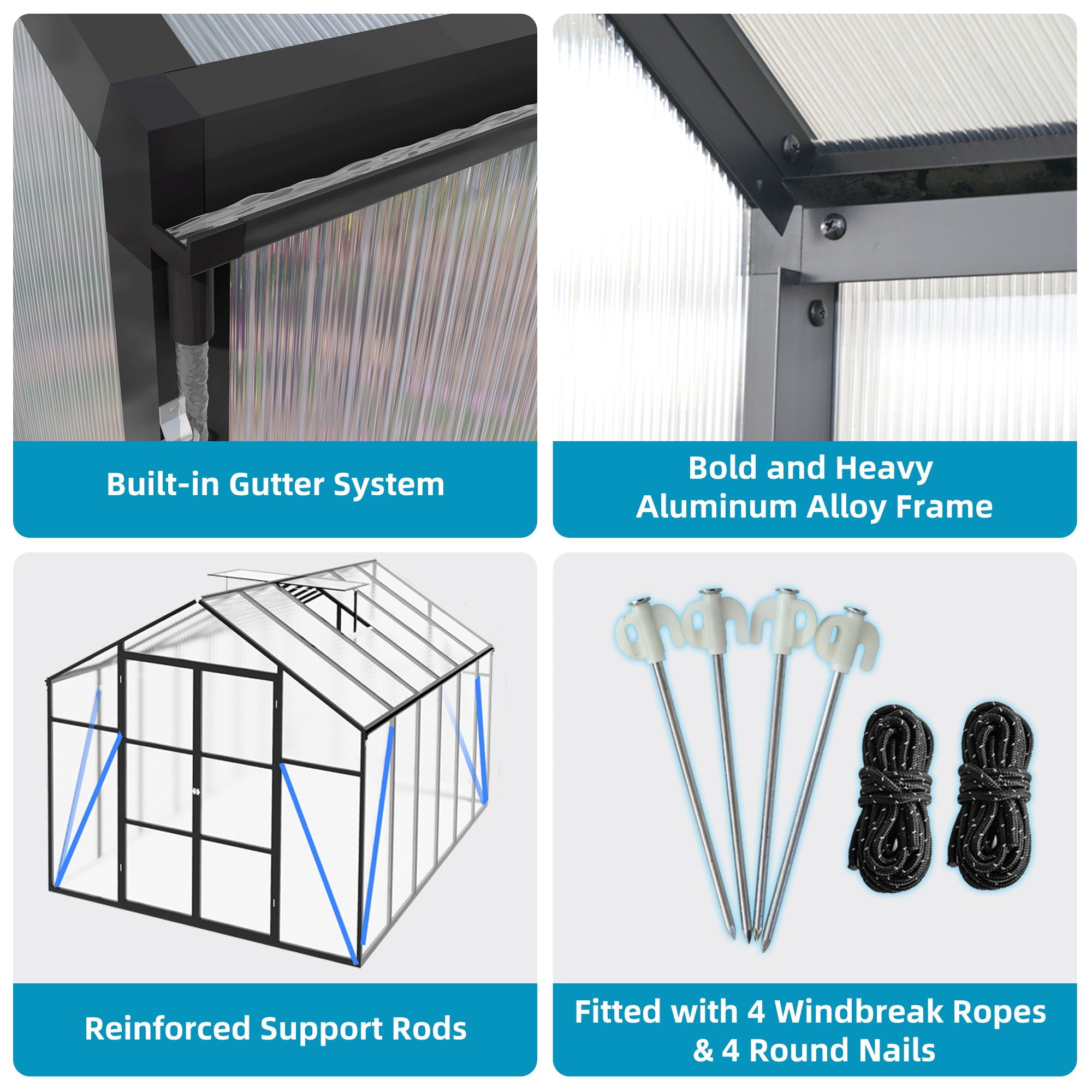 Gain Height Windproof Greenhouse All Season Outdoor Garden Shelter