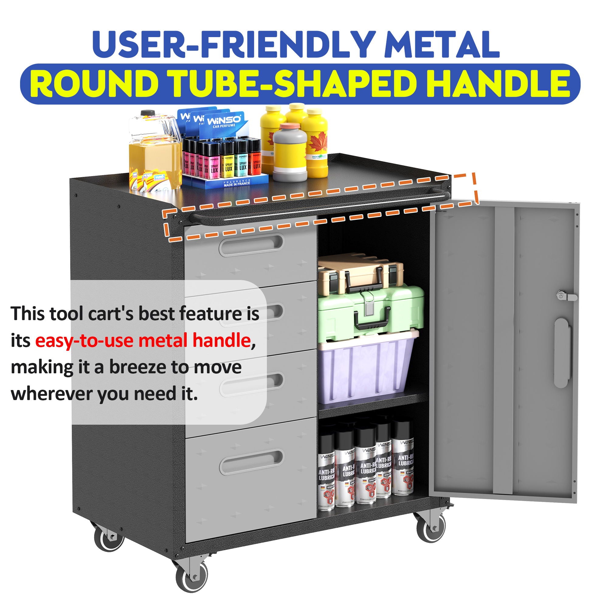 Sturdy Metal Tool Storage Cabinet With Wheels Durable Garage, Office & Home Organizer Steel