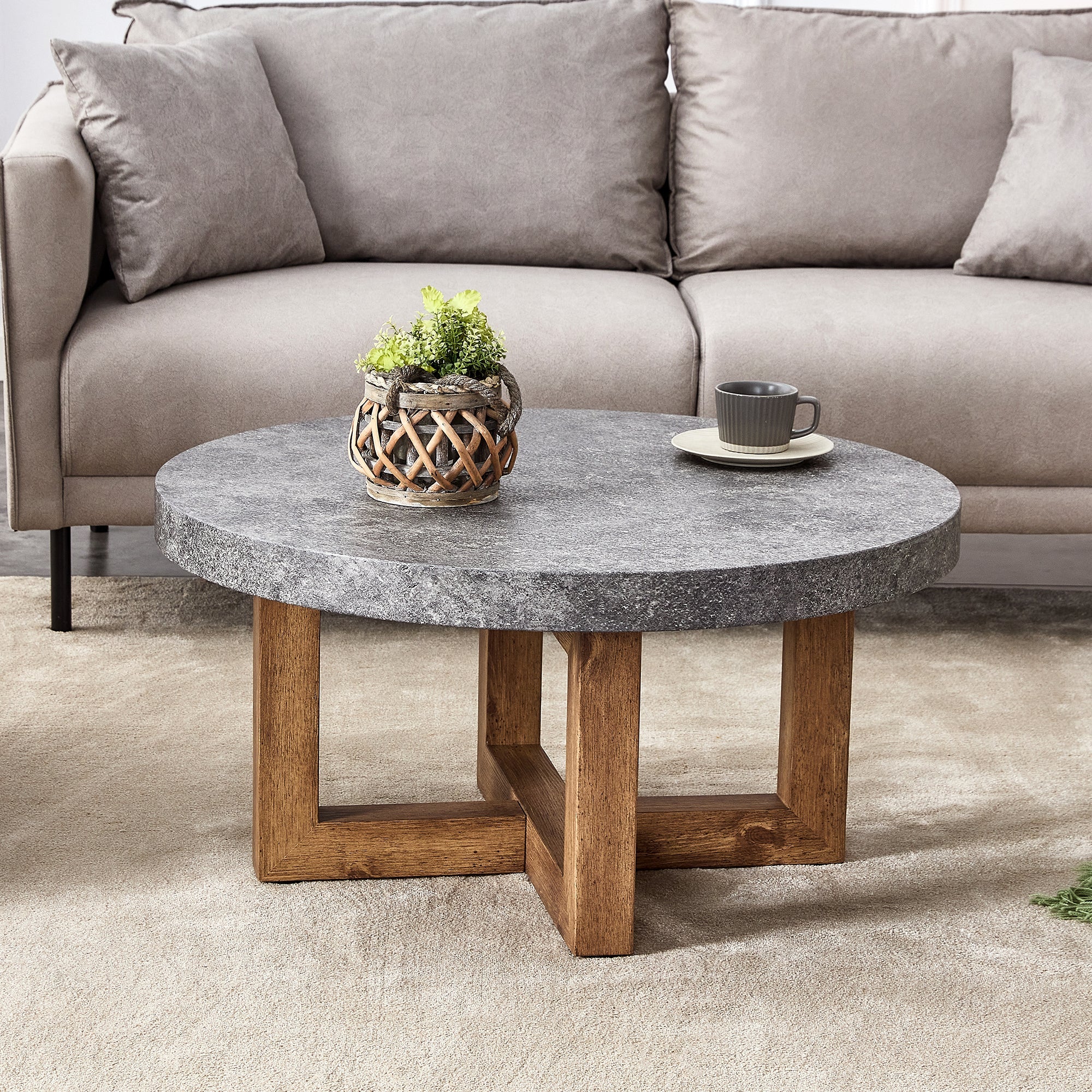 Modern Gray Texture MDF Round Coffee Table - 31.4' Diameter - Best Buy Furniture