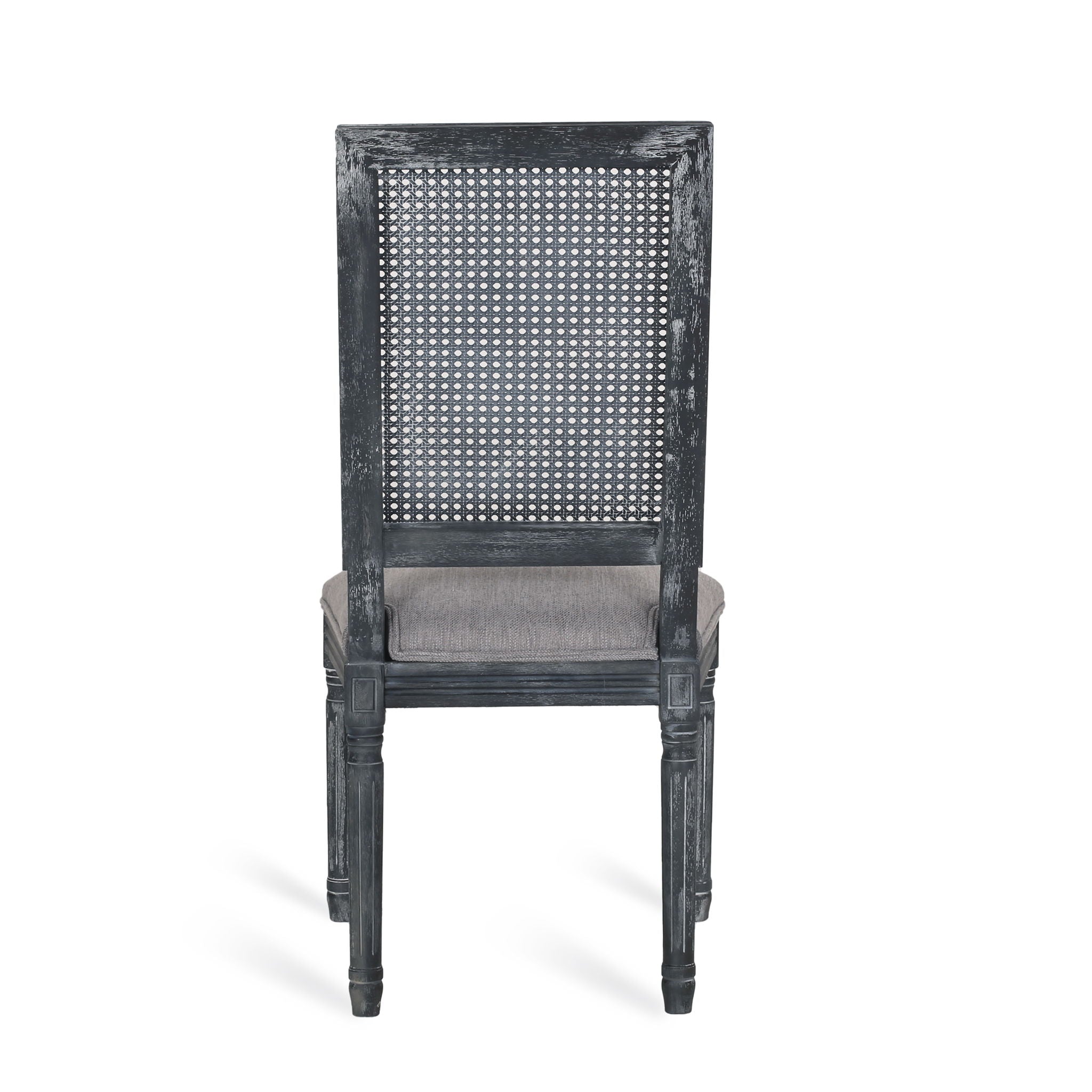 French Country Dining Chair With Rectangular Cane Backrest And Smooth Upholstered Seating
