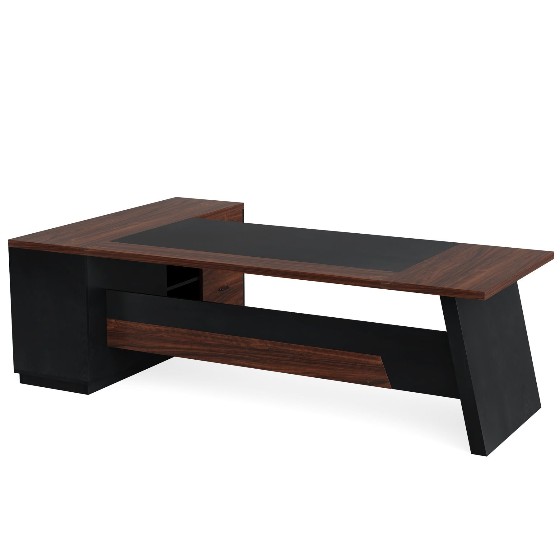 L-Shaped Executive Desk With File Cabinet & Drawers, Large Home Office Computer Workstation