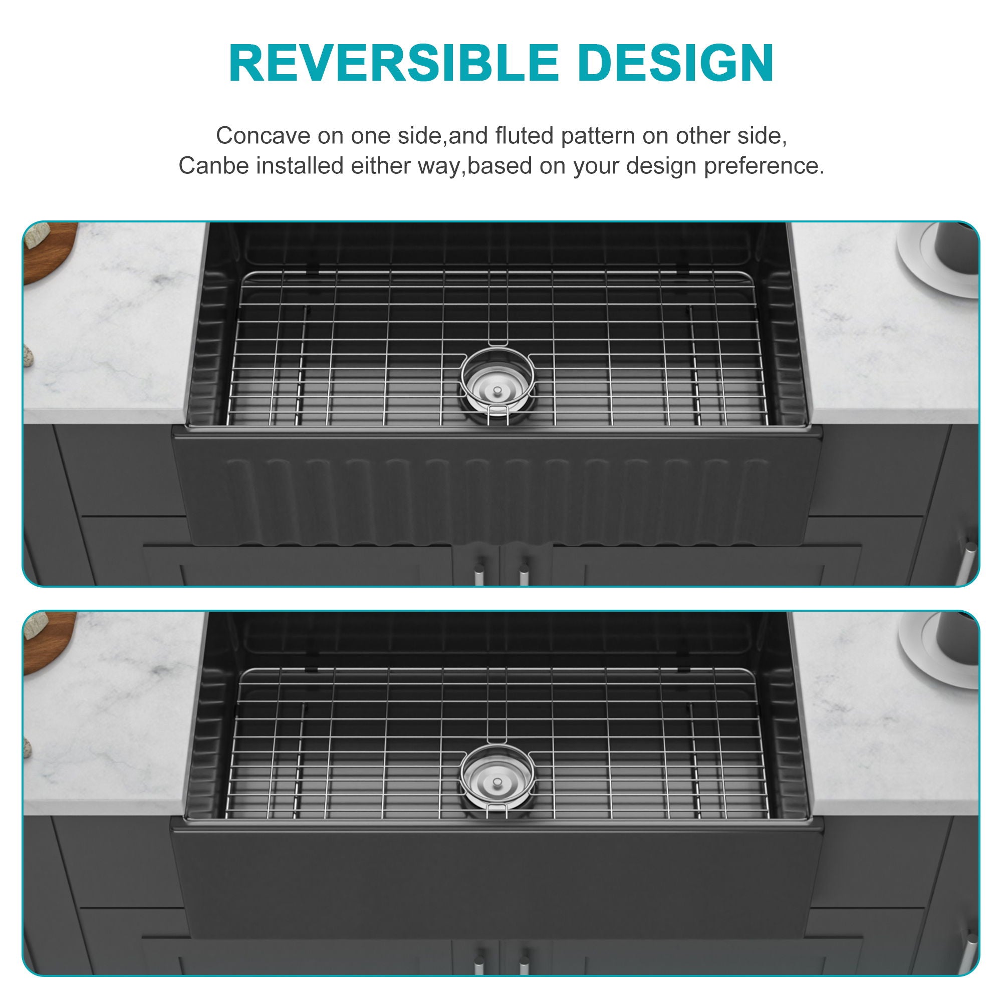 Porcelain Ceramic Farmhouse Sink Workstation With Reversible Apron Design - Single Bowl