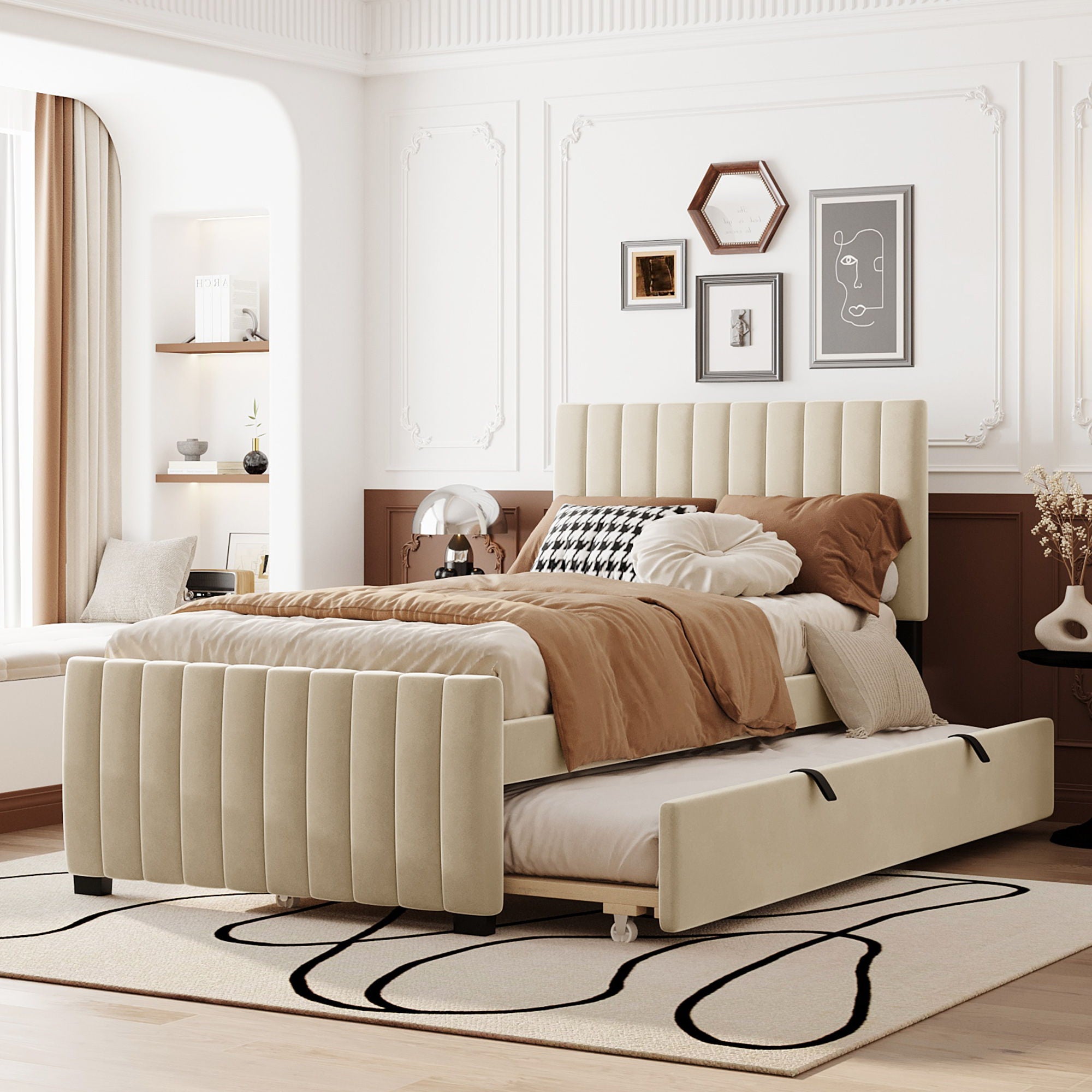 Upholstered Design Platform Bed With Trundle