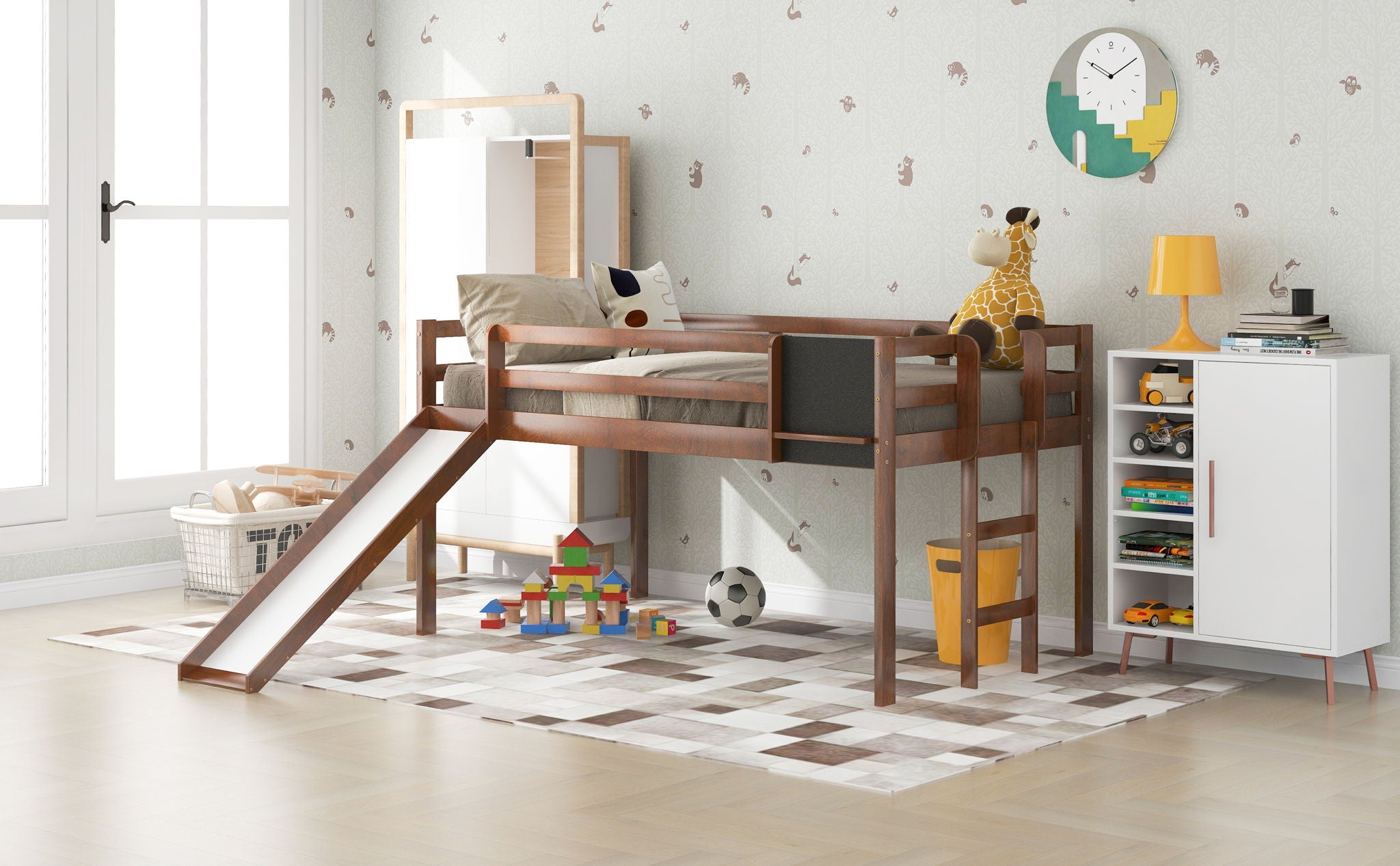 Loft Bed With Slide, Stair And Chalkboard