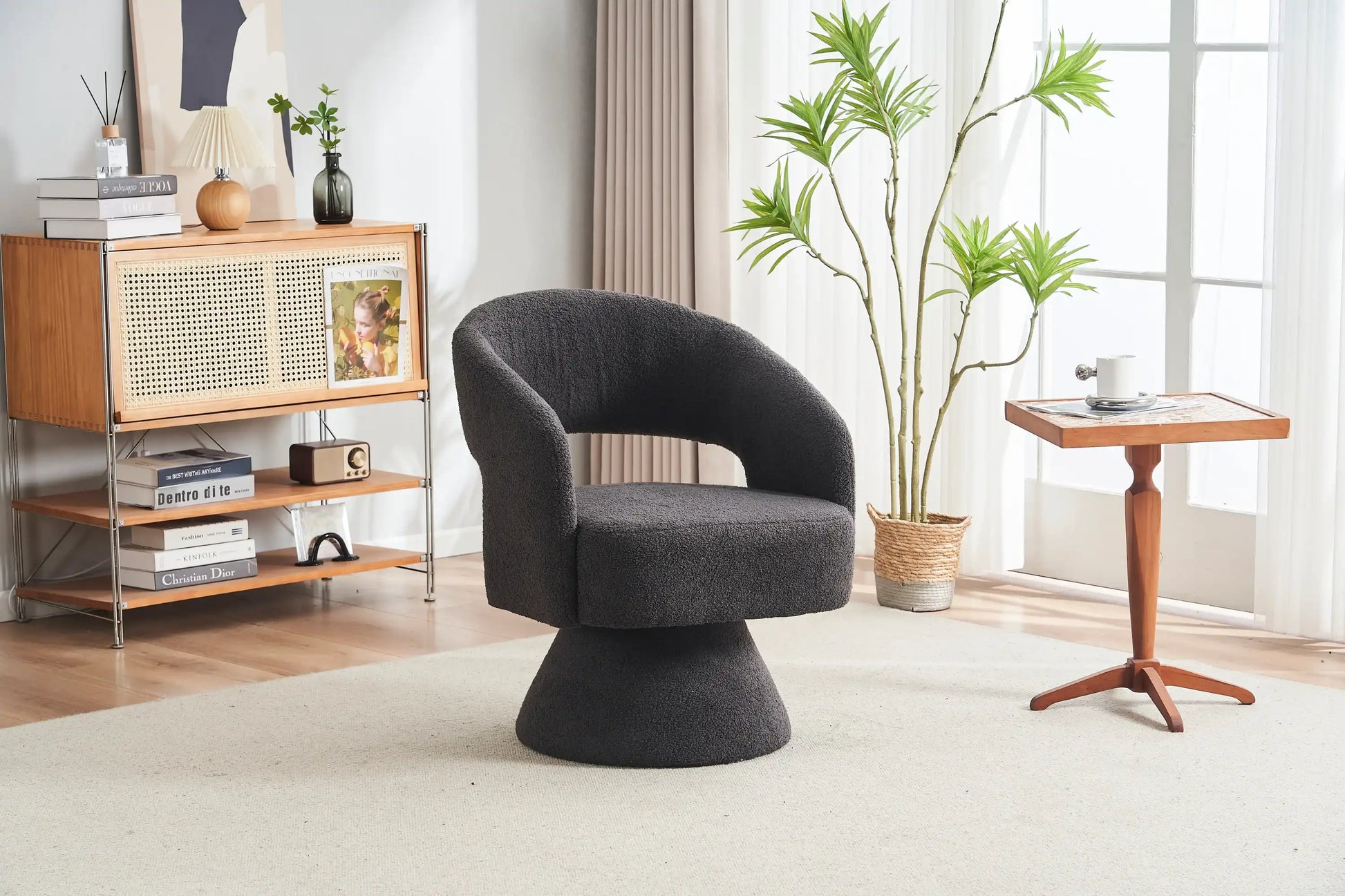 Swivel Accent Chair Armchair, Round Barrel Chair in Fabric for Living Room Bedroom,Grey Teddy - Best Buy Furniture