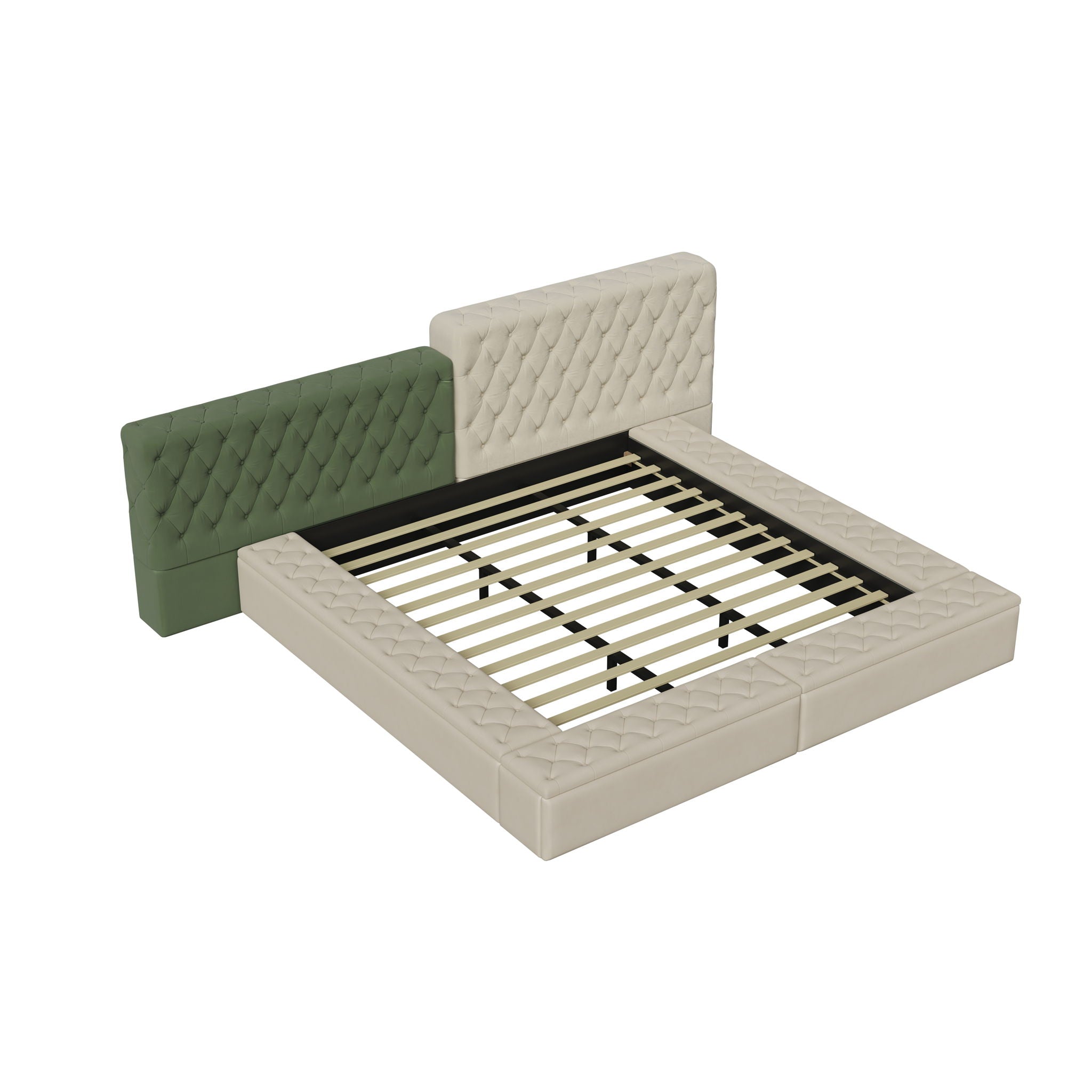 Modern Upholstered Platform Bed With Storage Space, Sturdy And Stable Solid Wood Frame
