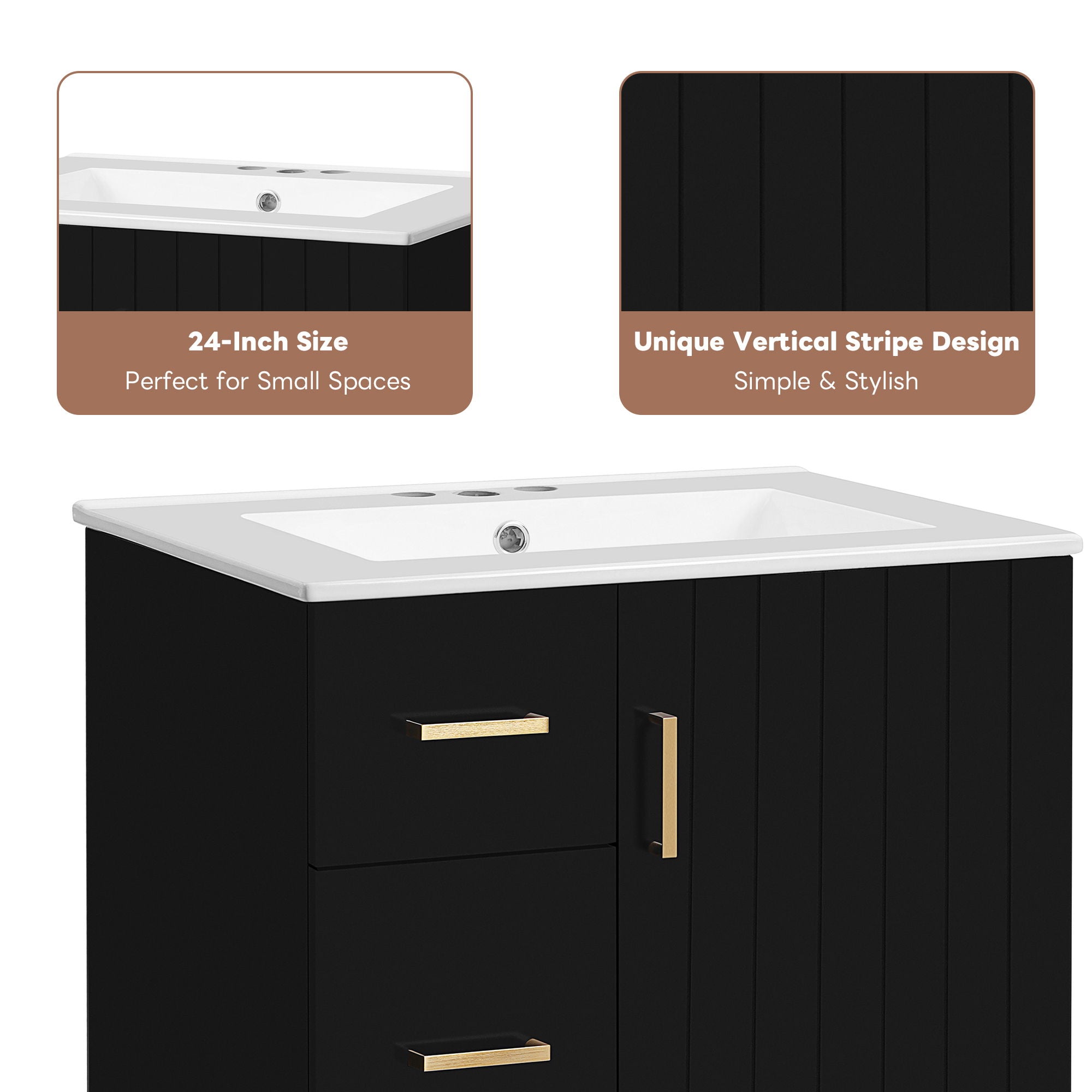 Bathroom Vanity With Sink, Compact Cabinet With 2 Drawers And Soft-Closing Door, Under-Mount Basin - Black