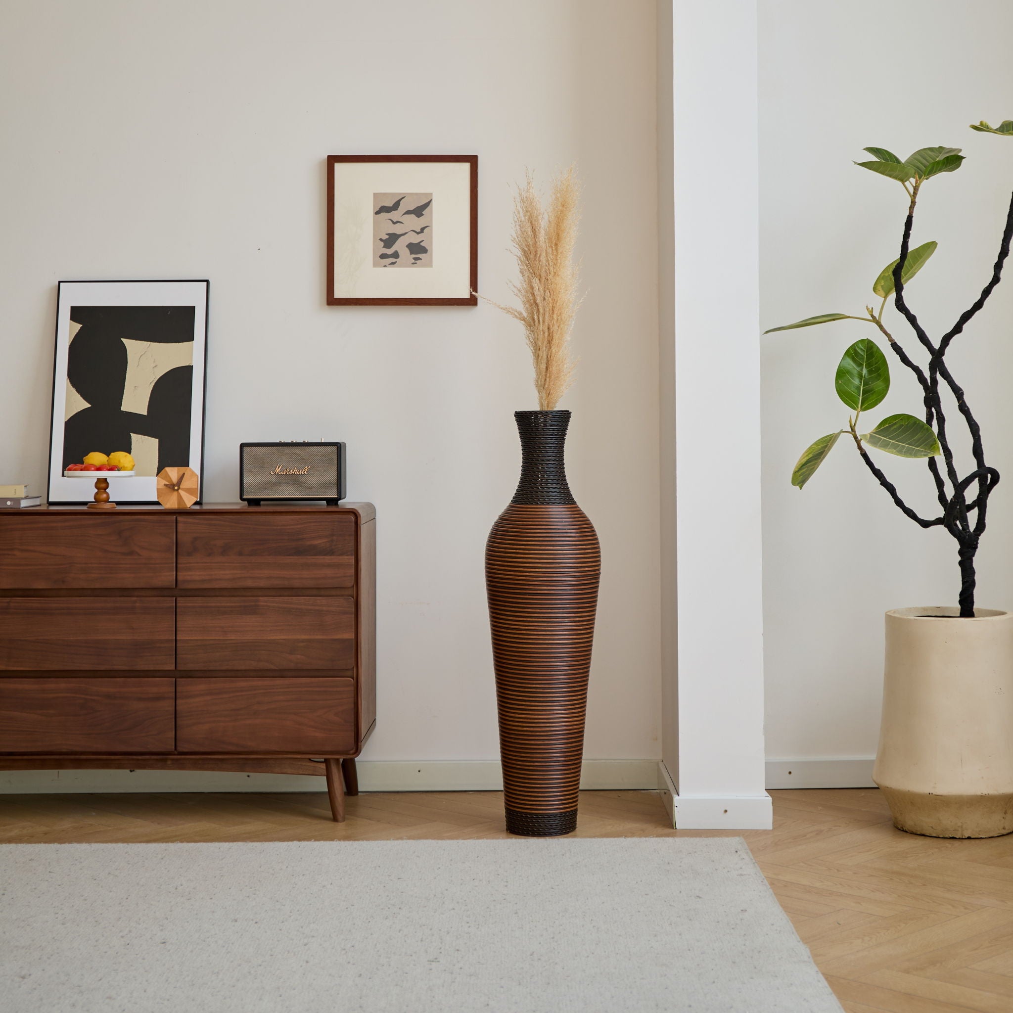 Tall Standing Designer Floor Vases With Elegant 2 Tone Finishes Ideal For Decorating Living Rooms, Bedrooms, Entryways Perfect For Decorating Your Home - Black / Gray