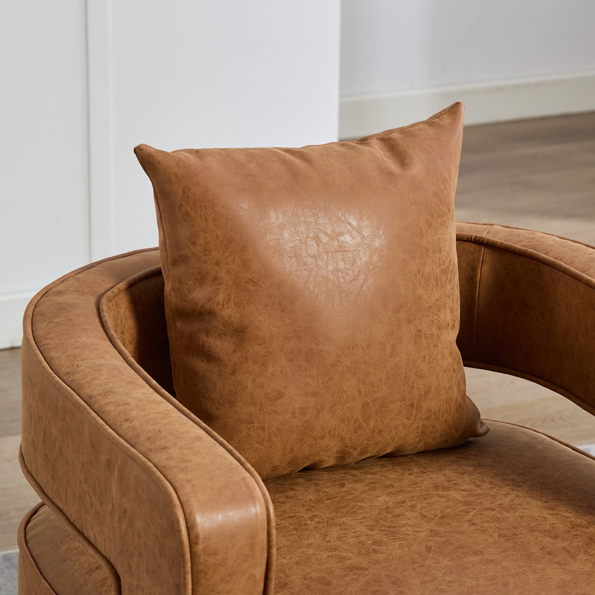 Swivel Accent Open Back Barrel Chair With Weathered Base