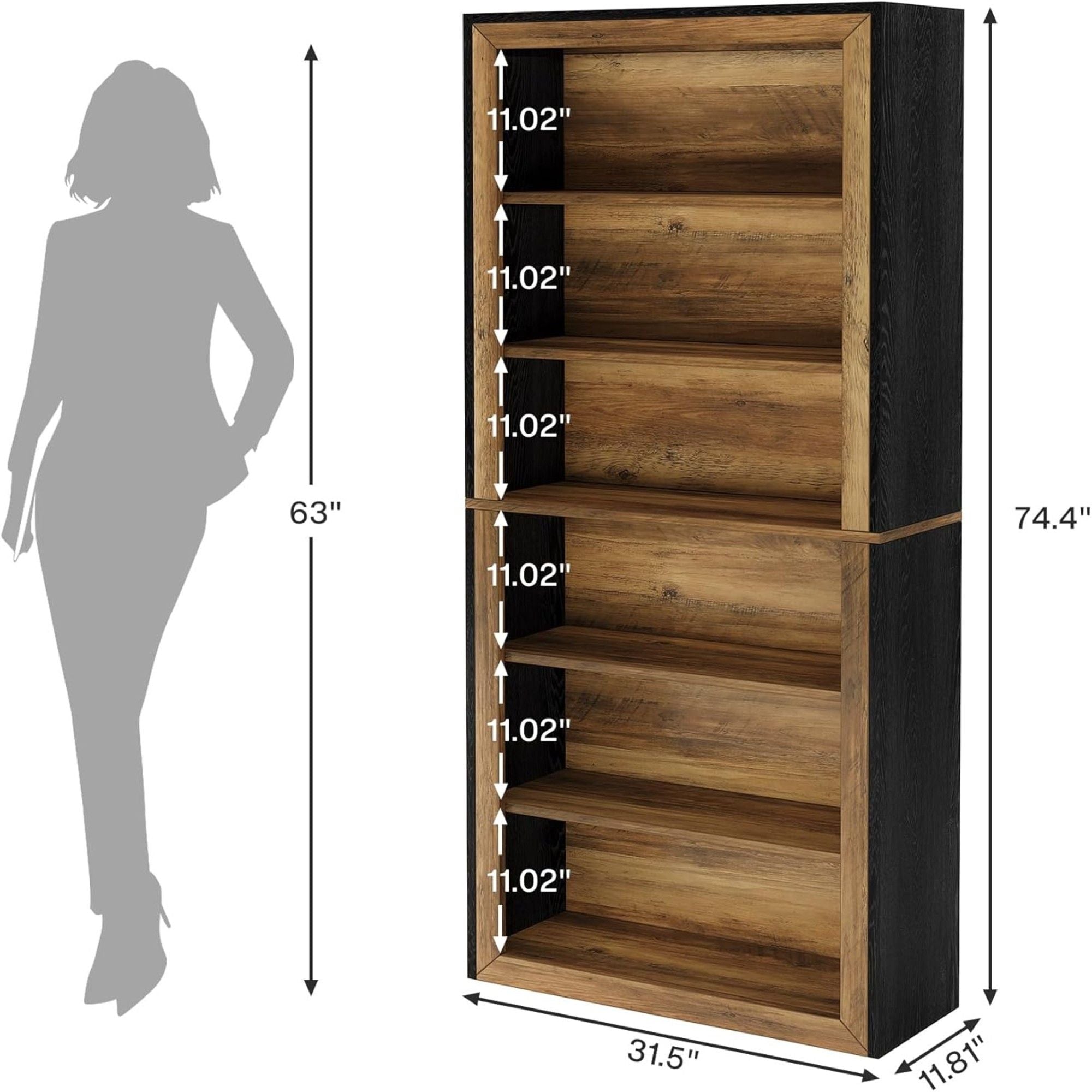 7 Tier Open Bookshelf Storage For Living Room - Black / Brown