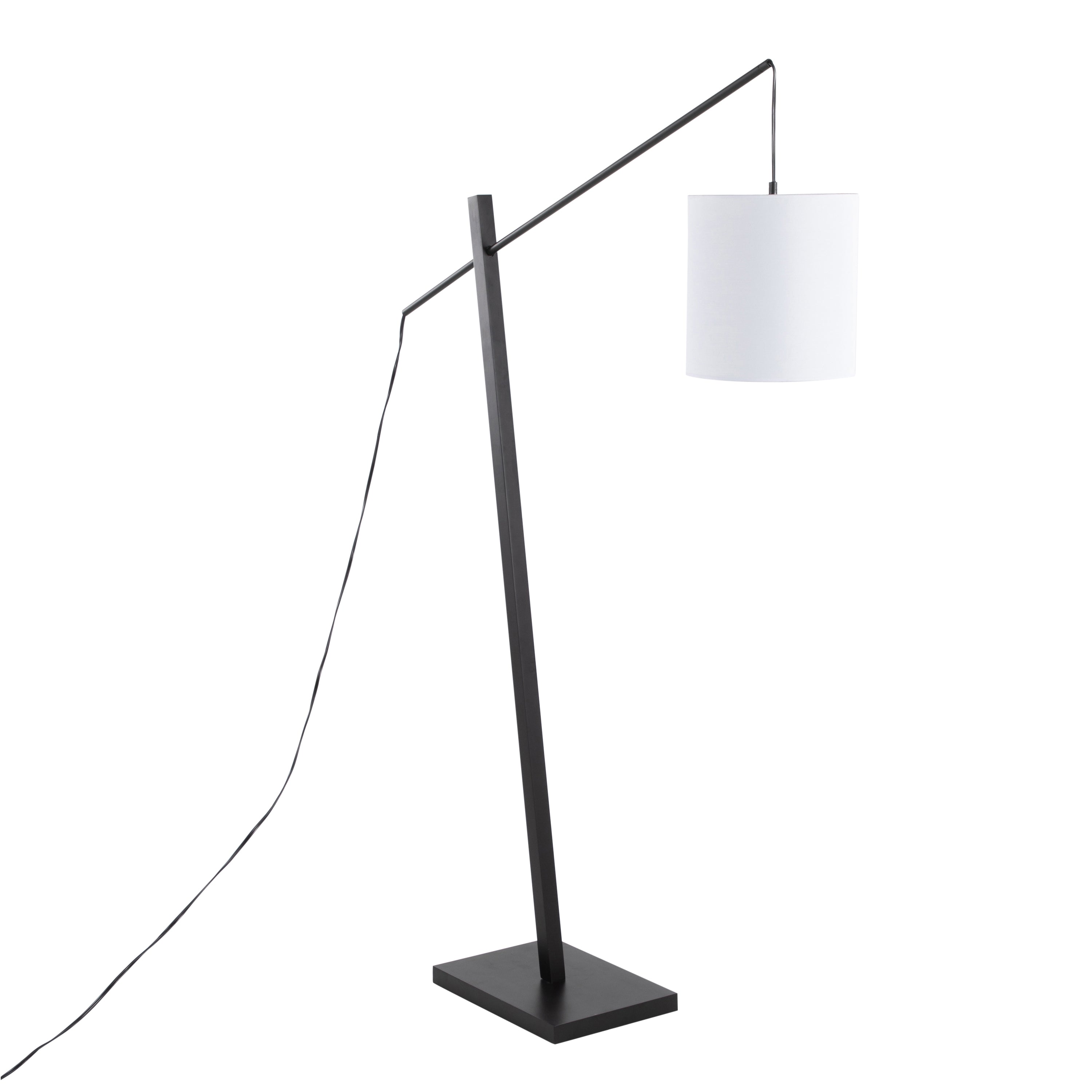 Arturo Contemporary Floor Lamp in Black Wood and Black Steel with White Fabric Shade