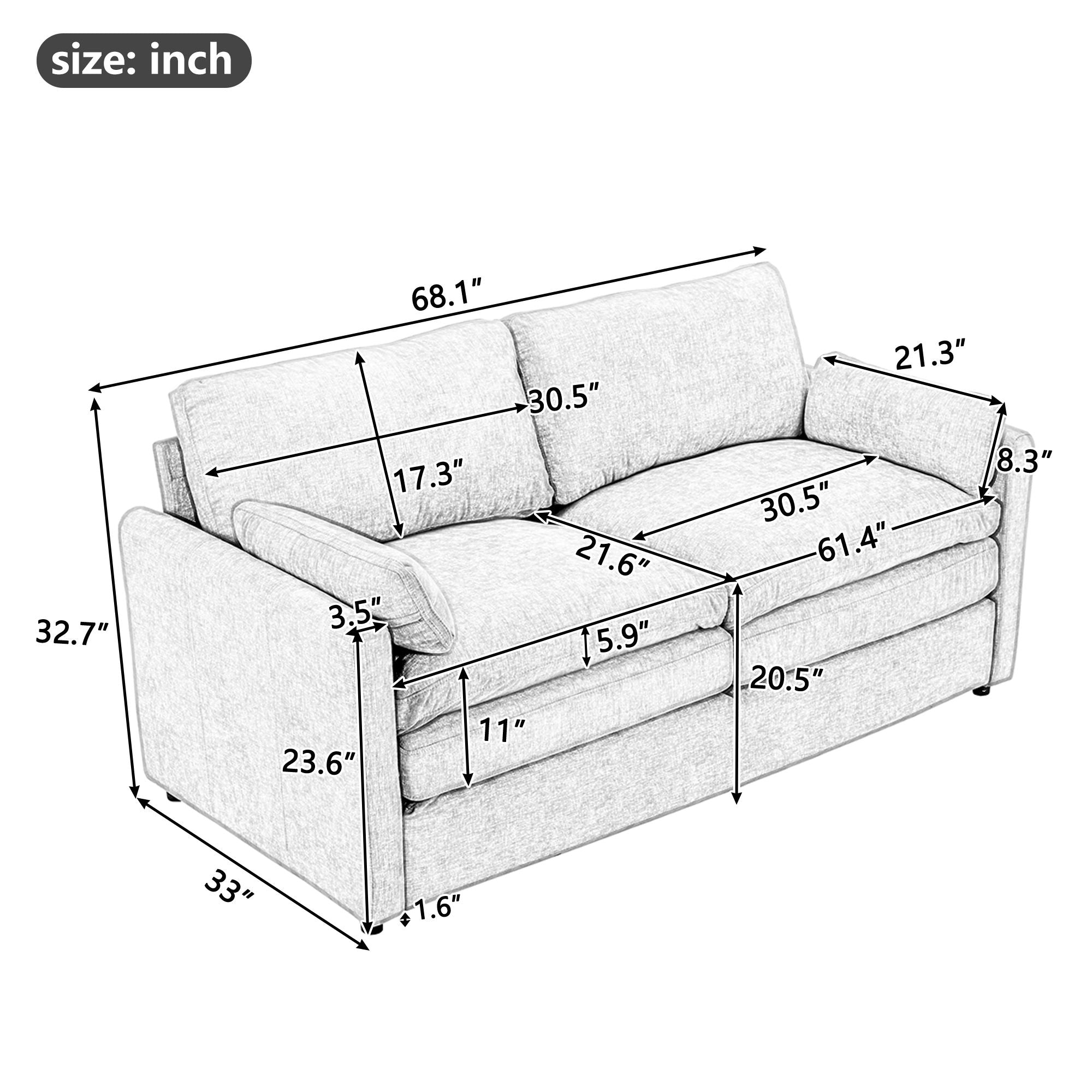 Cozy Upholstered Plush Cushion Loveseat Sofa For Living Room - Best Buy Furniture