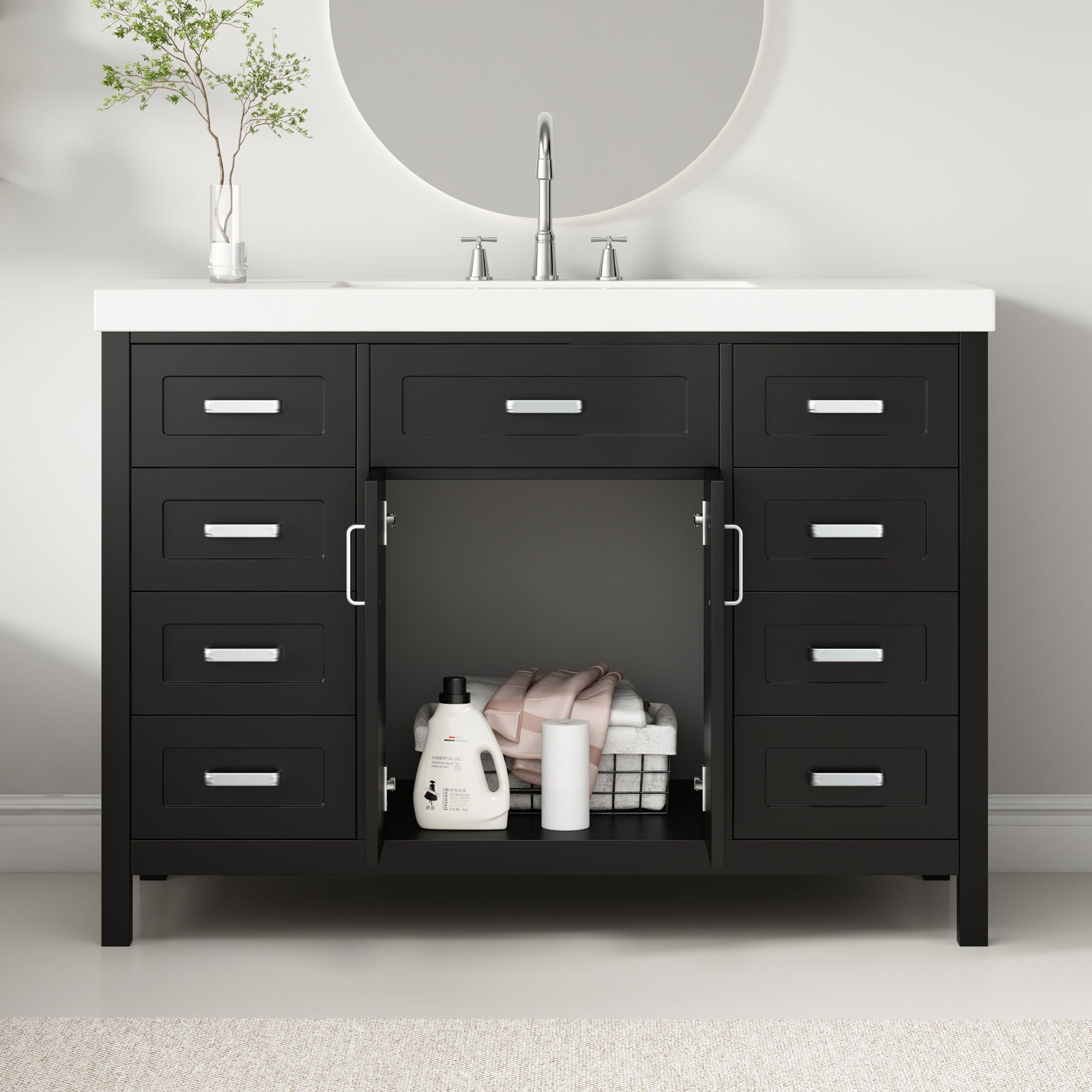 Bathroom Vanity With Sink, 2 Doors 8 Drawers, Soft Close System, Classic Design