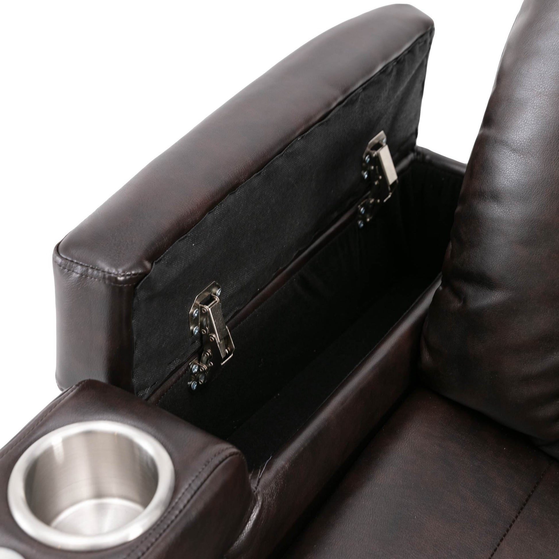 Power Recliner With Storage Arms, Cupholders, Swivel Tray Table And Cell Phone Stand - Brown - Best Buy Furniture