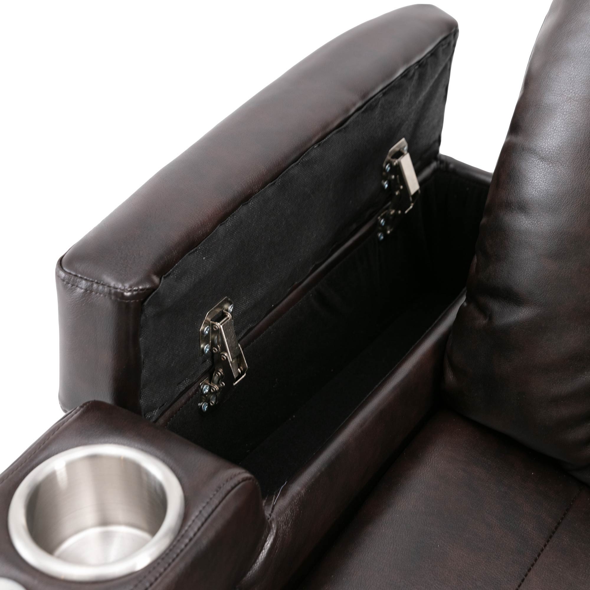 Power Recliner With Storage Arms, Cupholders, Swivel Tray Table And Cell Phone Stand - Brown - Best Buy Furniture