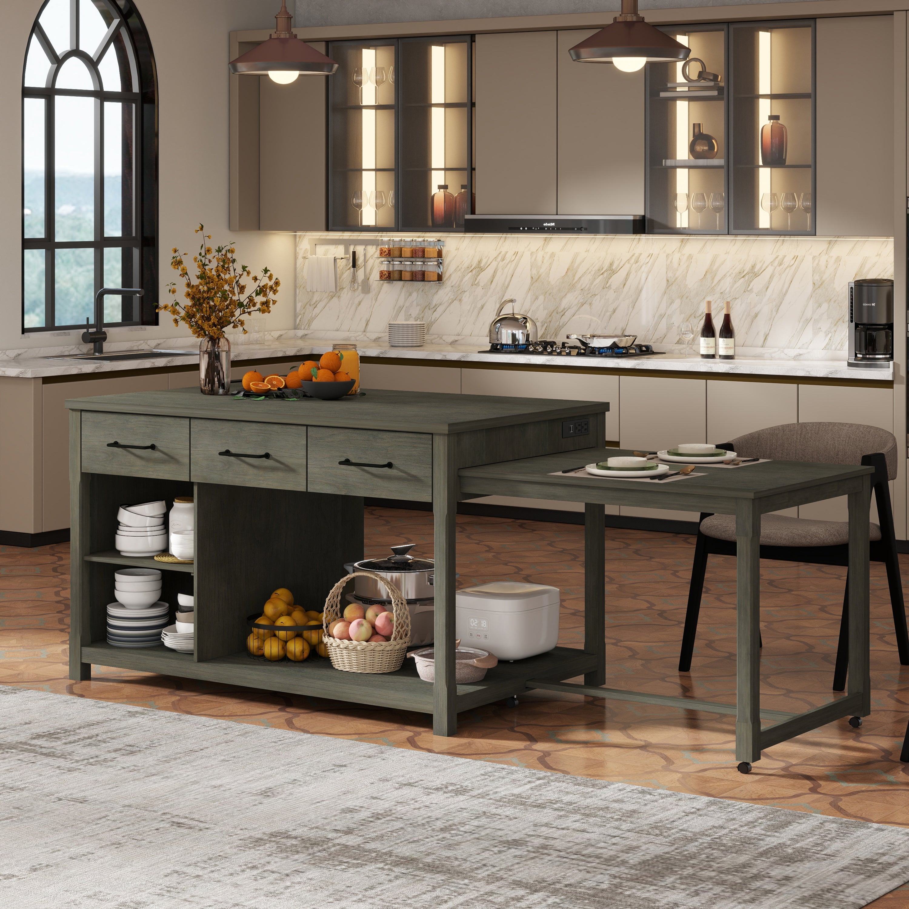 TREXM Extendable Kitchen Island with Storage
