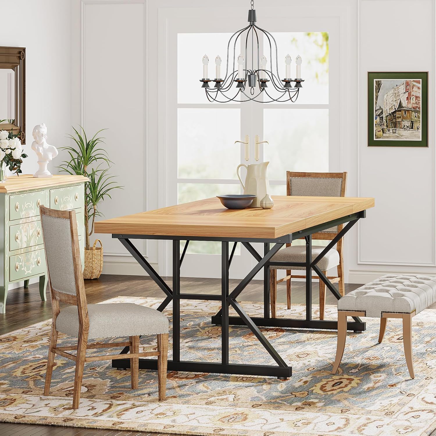 Rectangular Dining Table With X Trestle Metal Legs
