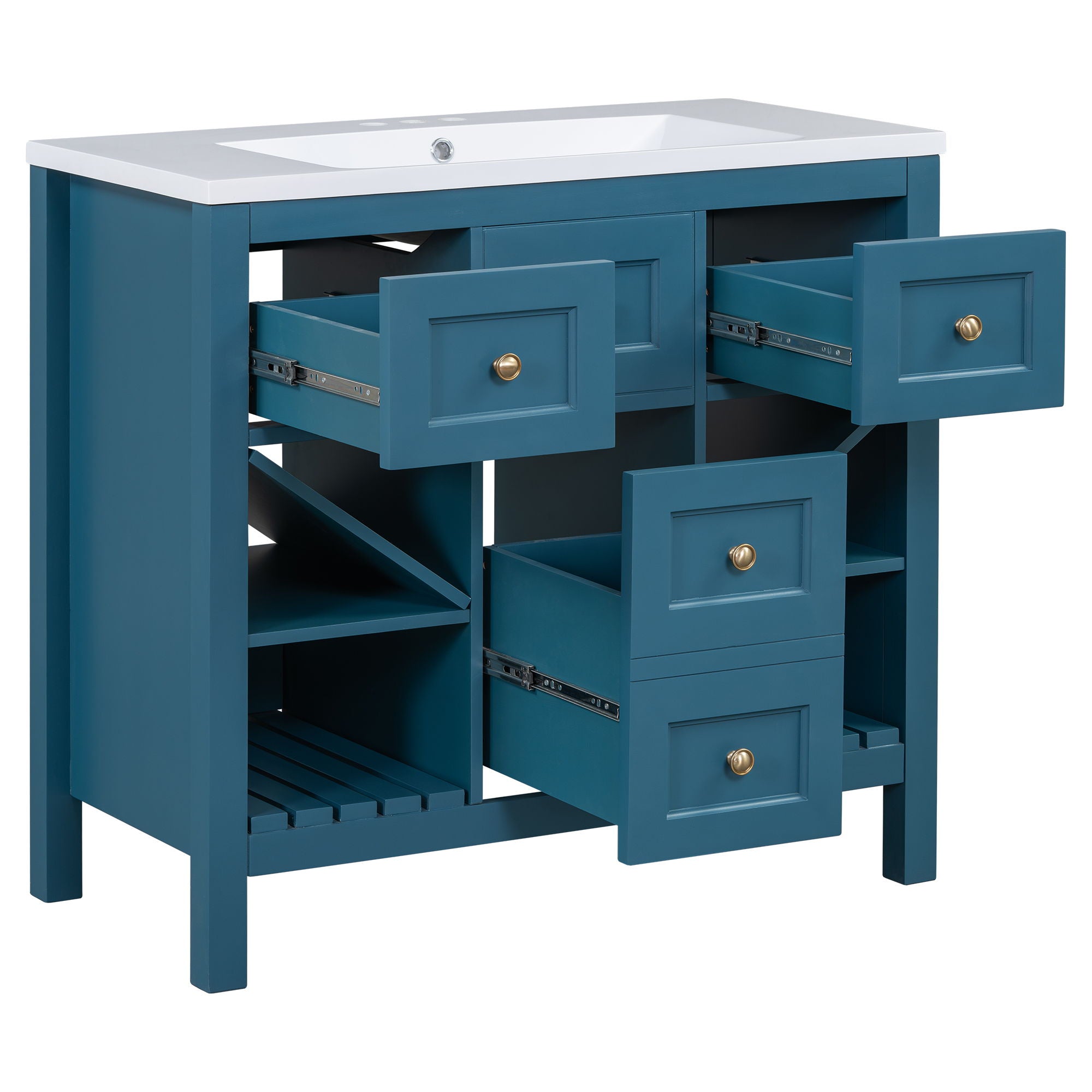 Bathroom Vanity With Resin Sink Combo, Freestanding Vanity Set With 5 Drawers