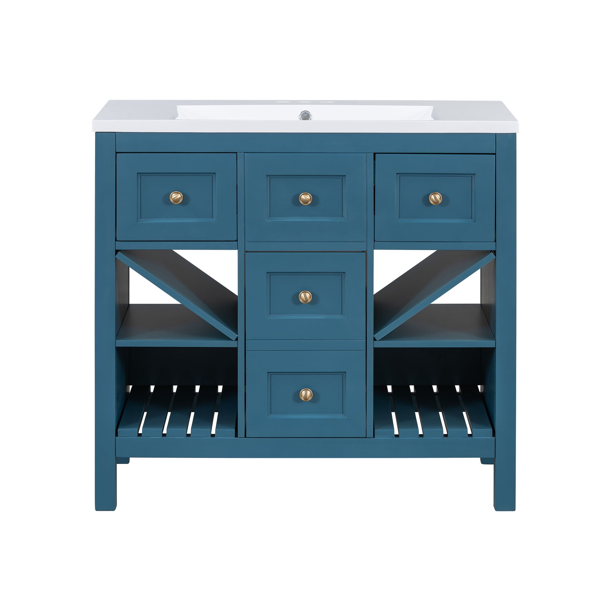 Bathroom Vanity With Resin Sink Combo, Freestanding Vanity Set With 5 Drawers