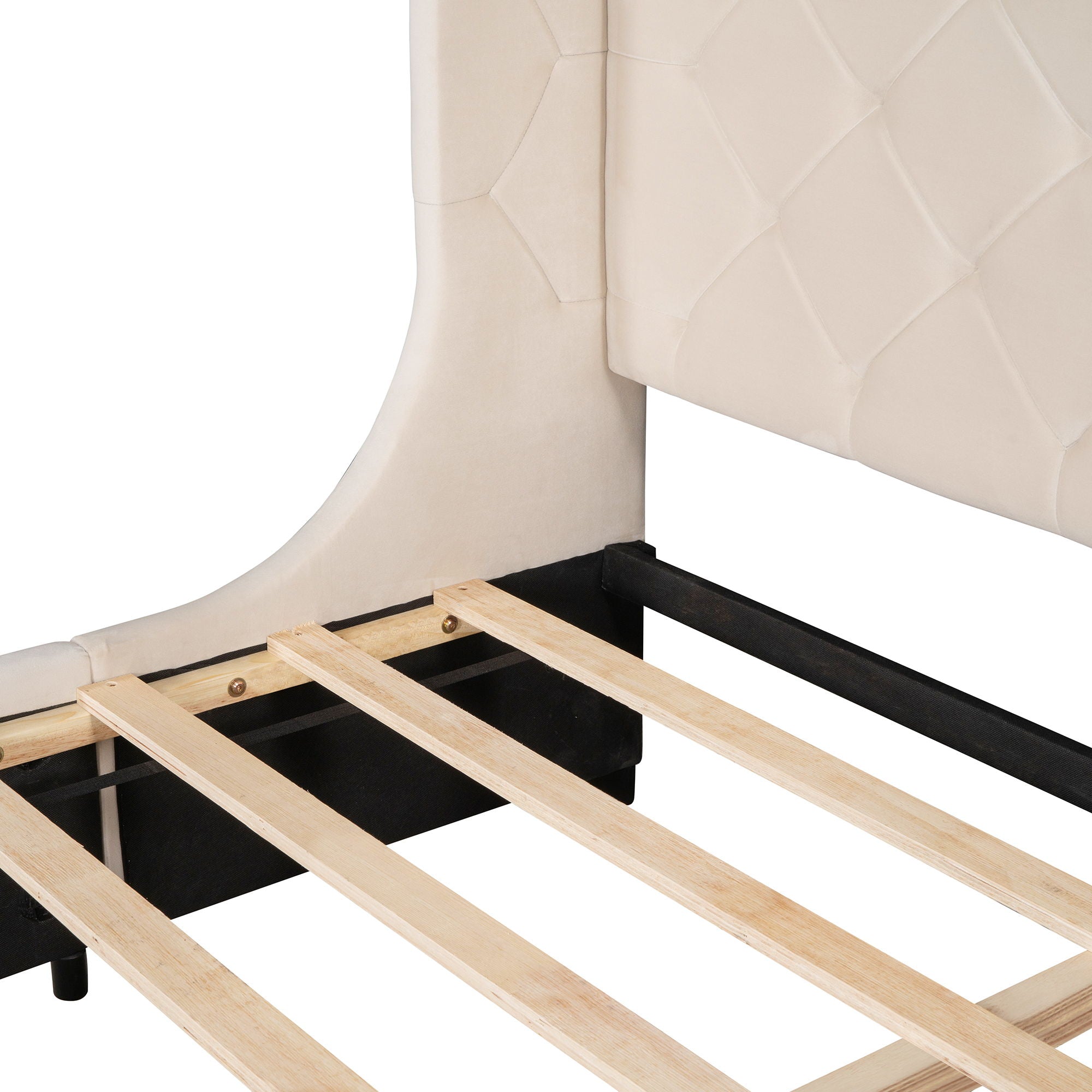 Storage Bed Velvet Upholstered Platform Bed With Wingback Headboard And A Big Drawer
