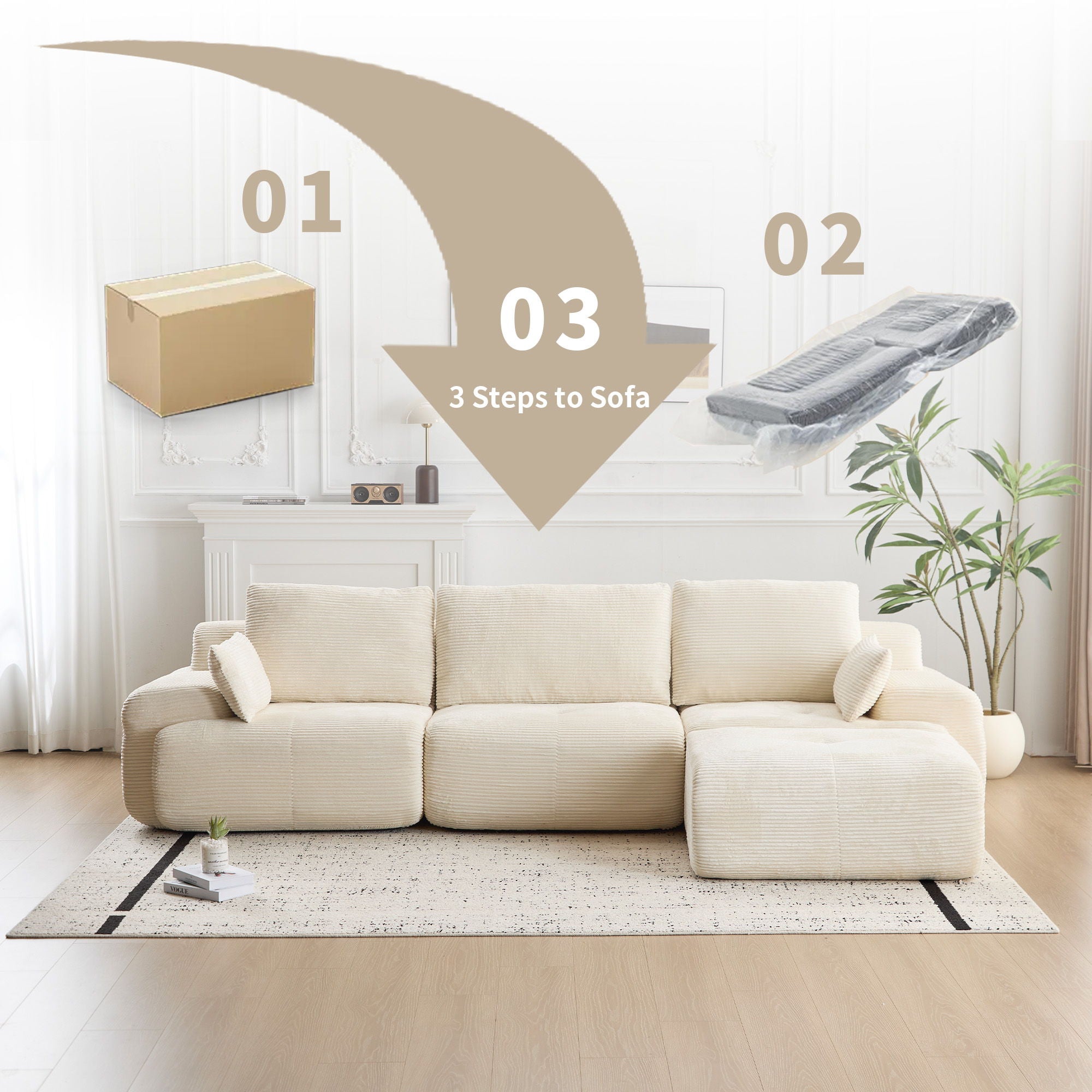 Compressed Sofa, Large Sectional Couches For Living Room - Beige