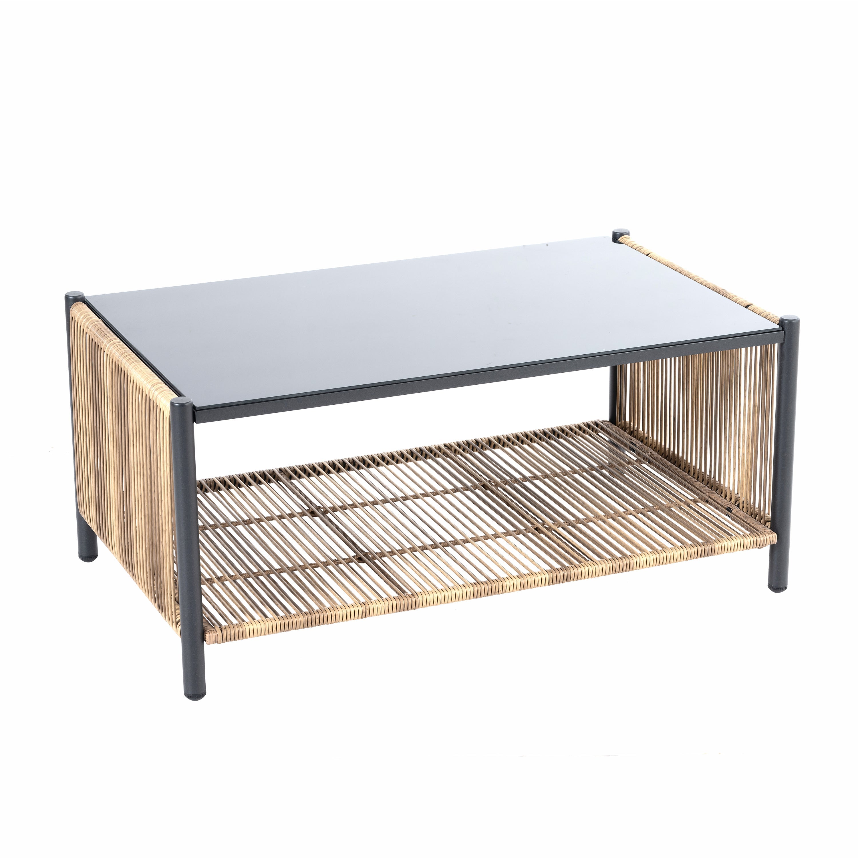 Patio 4-Piece Brown PE Wicker Sofa Set with Grey Cushions