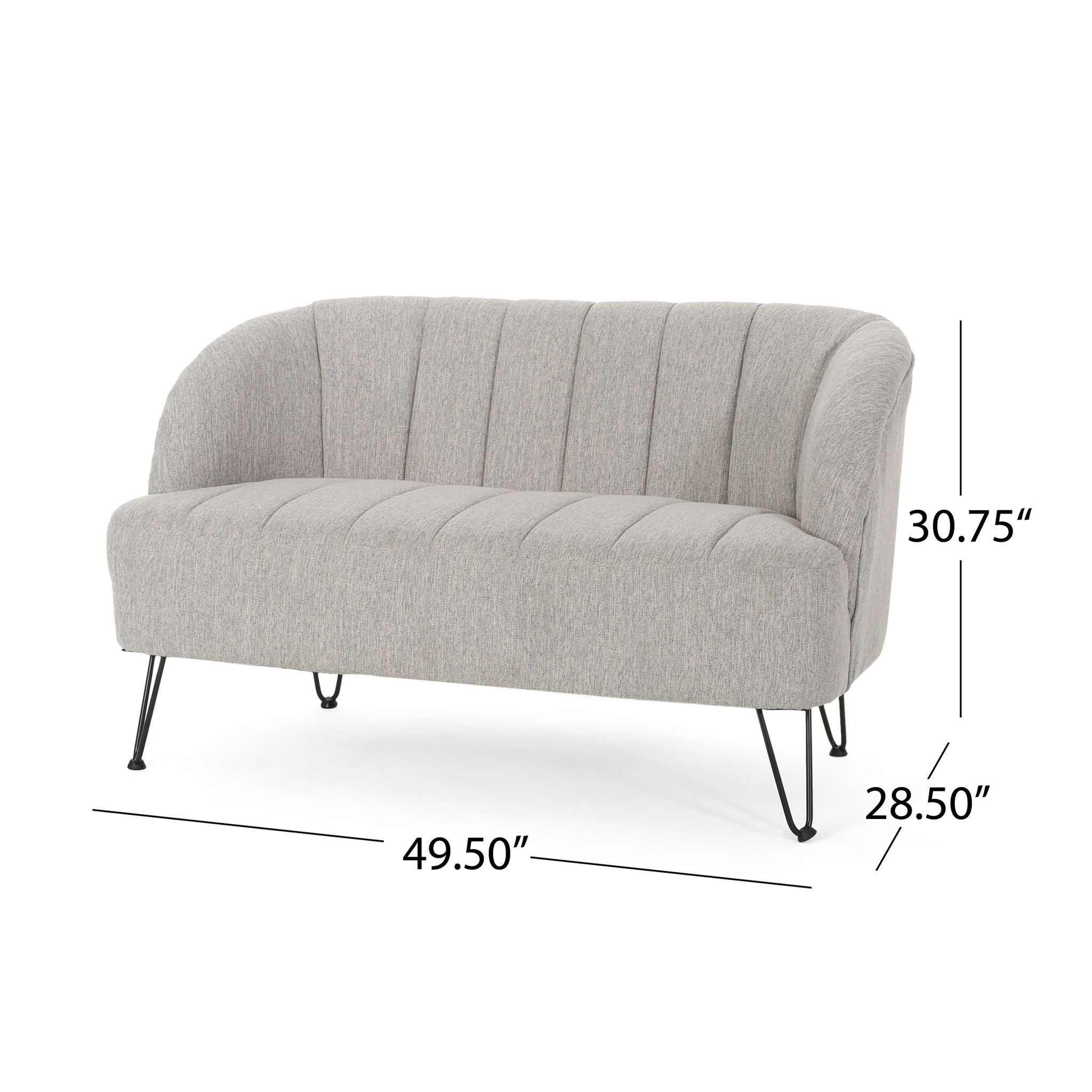 Modern Loveseat With Channel Stitching And Iron Legs - Light Gray