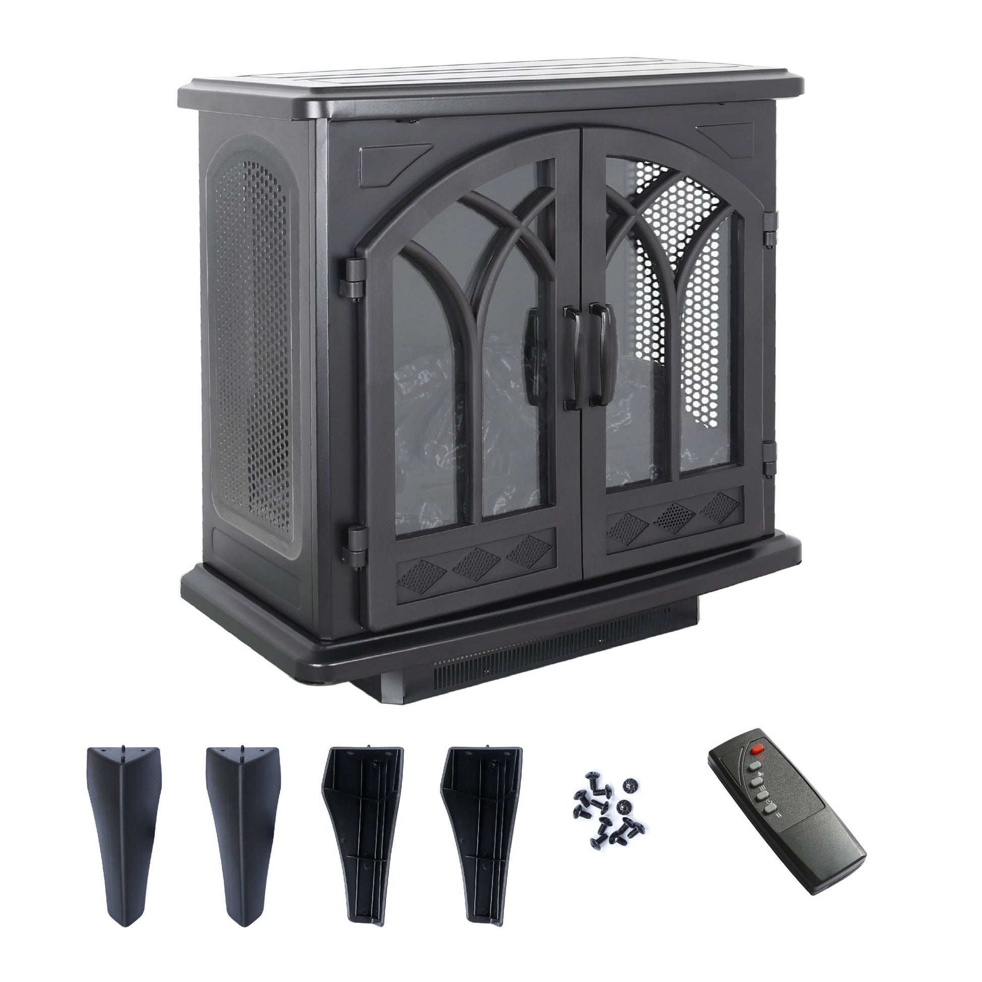 24" 3D Flame Electric Infrared Quartz Fireplace Stove With Remote Control - Antique Black - Best Buy Furniture