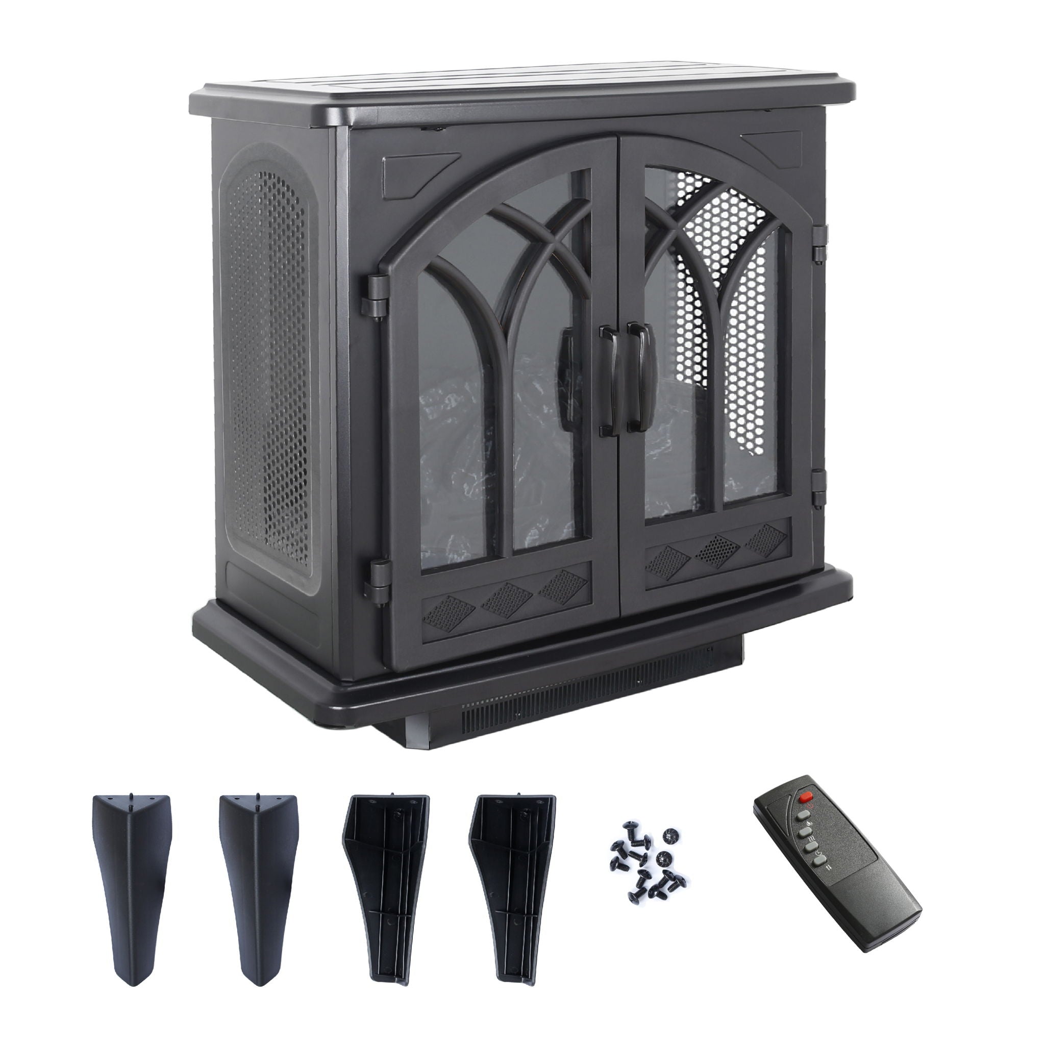 24" 3D Flame Electric Infrared Quartz Fireplace Stove With Remote Control - Antique Black - Best Buy Furniture