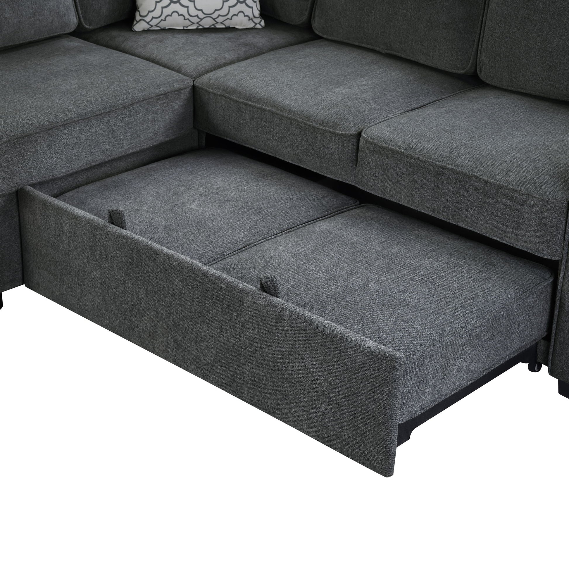Convertible Sectional L-Shaped Sofa With Dual Pull-Out Sleepers, Flip-Top Table, USB Ports, Cup Holder & Storage - Best Buy Furniture