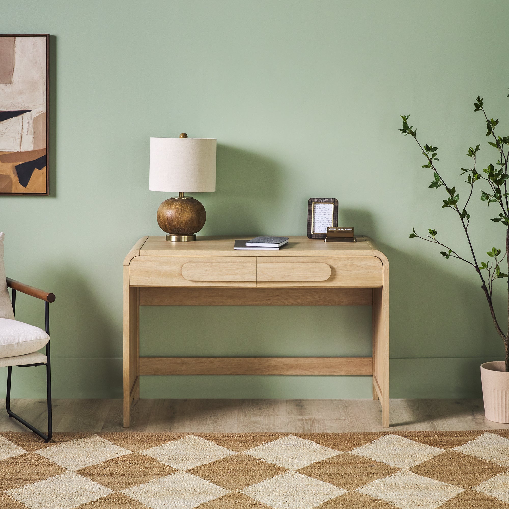 Modern Curved Waterfall Desk with Drawers - Oak